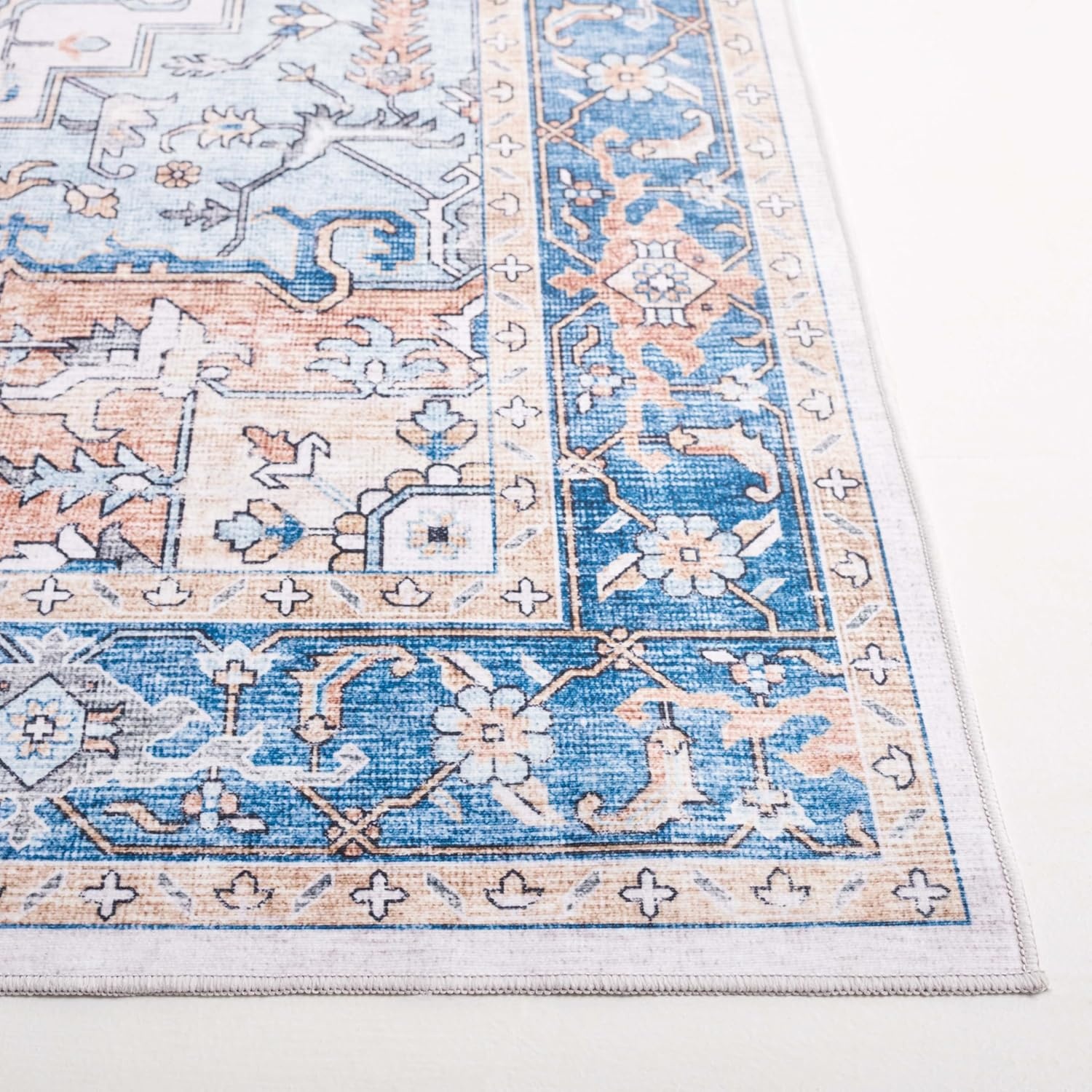 image:imageSAFAVIEH Washable Rug Arizona Collection 8 x 10 Blue amp Beige Slip Resistant amp Easy to Clean Ideal for Living Room Bedroom Home Office Dining Space ARZ523MBlueBeige