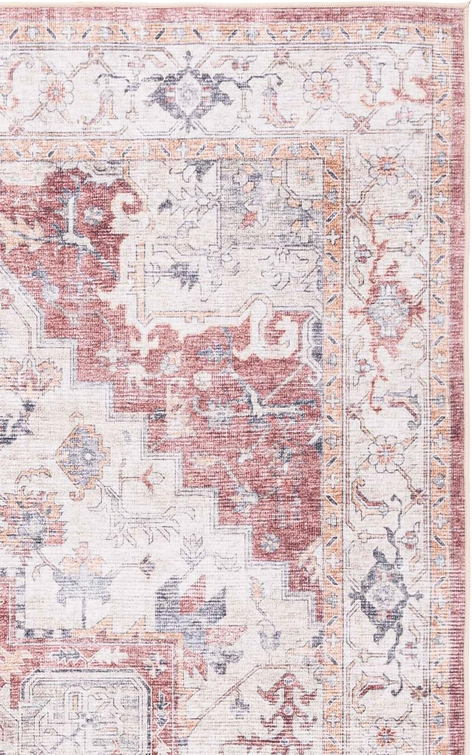 image:imageSAFAVIEH Washable Rug Arizona Collection 8 x 10 Blue amp Beige Slip Resistant amp Easy to Clean Ideal for Living Room Bedroom Home Office Dining Space ARZ523MBeigeRust