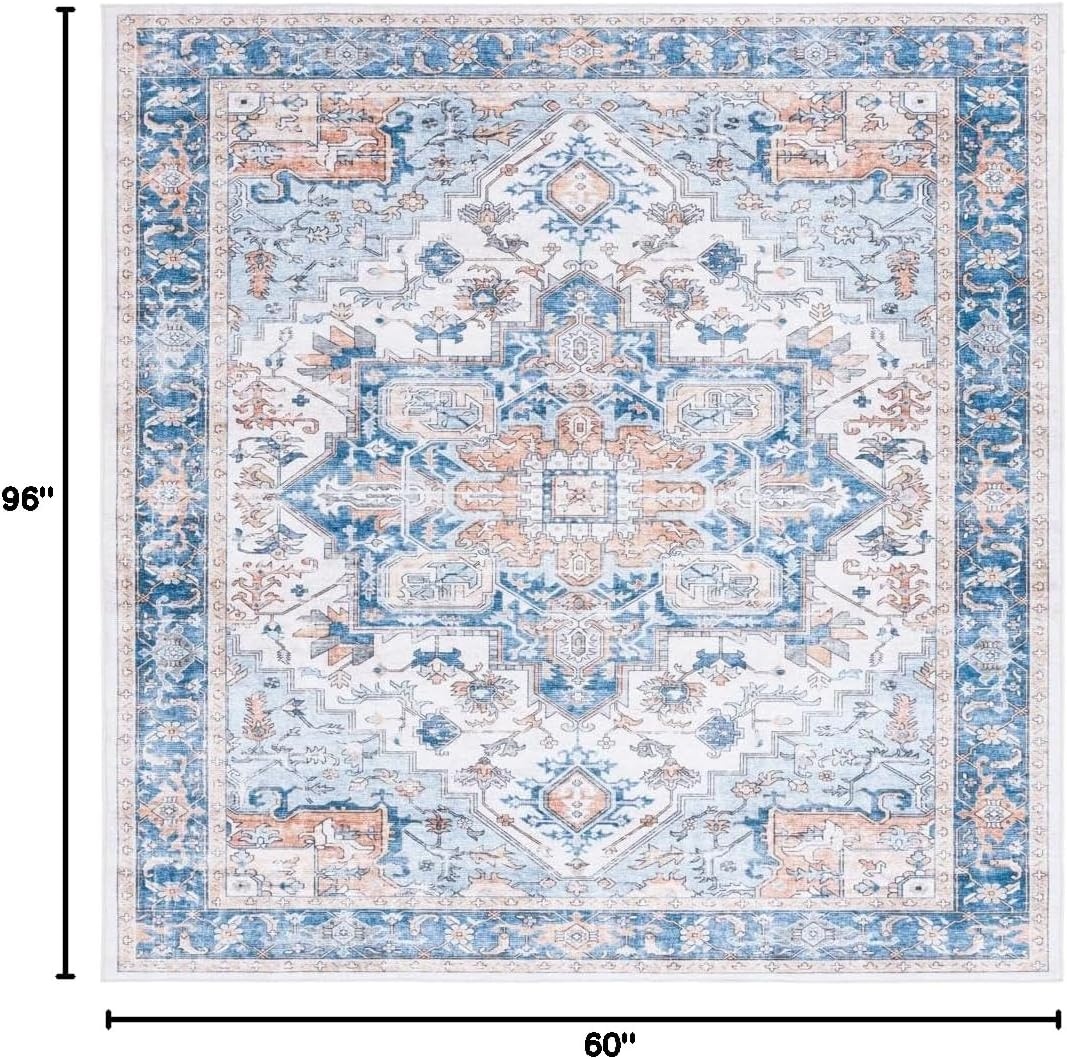image:imageSAFAVIEH Washable Rug Arizona Collection 8 x 10 Blue amp Beige Slip Resistant amp Easy to Clean Ideal for Living Room Bedroom Home Office Dining Space ARZ523MBlueBeige