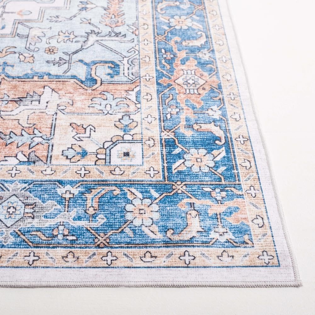 image:imageSAFAVIEH Washable Rug Arizona Collection 8 x 10 Blue amp Beige Slip Resistant amp Easy to Clean Ideal for Living Room Bedroom Home Office Dining Space ARZ523MBlueBeige