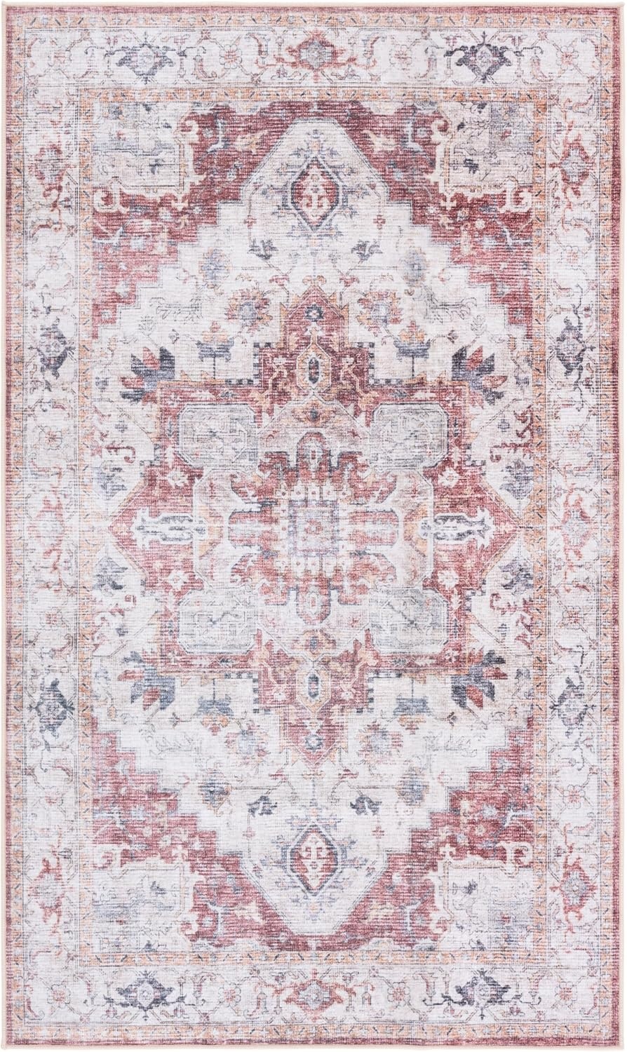 image:imageSAFAVIEH Washable Rug Arizona Collection 8 x 10 Blue amp Beige Slip Resistant amp Easy to Clean Ideal for Living Room Bedroom Home Office Dining Space ARZ523MBeigeRust
