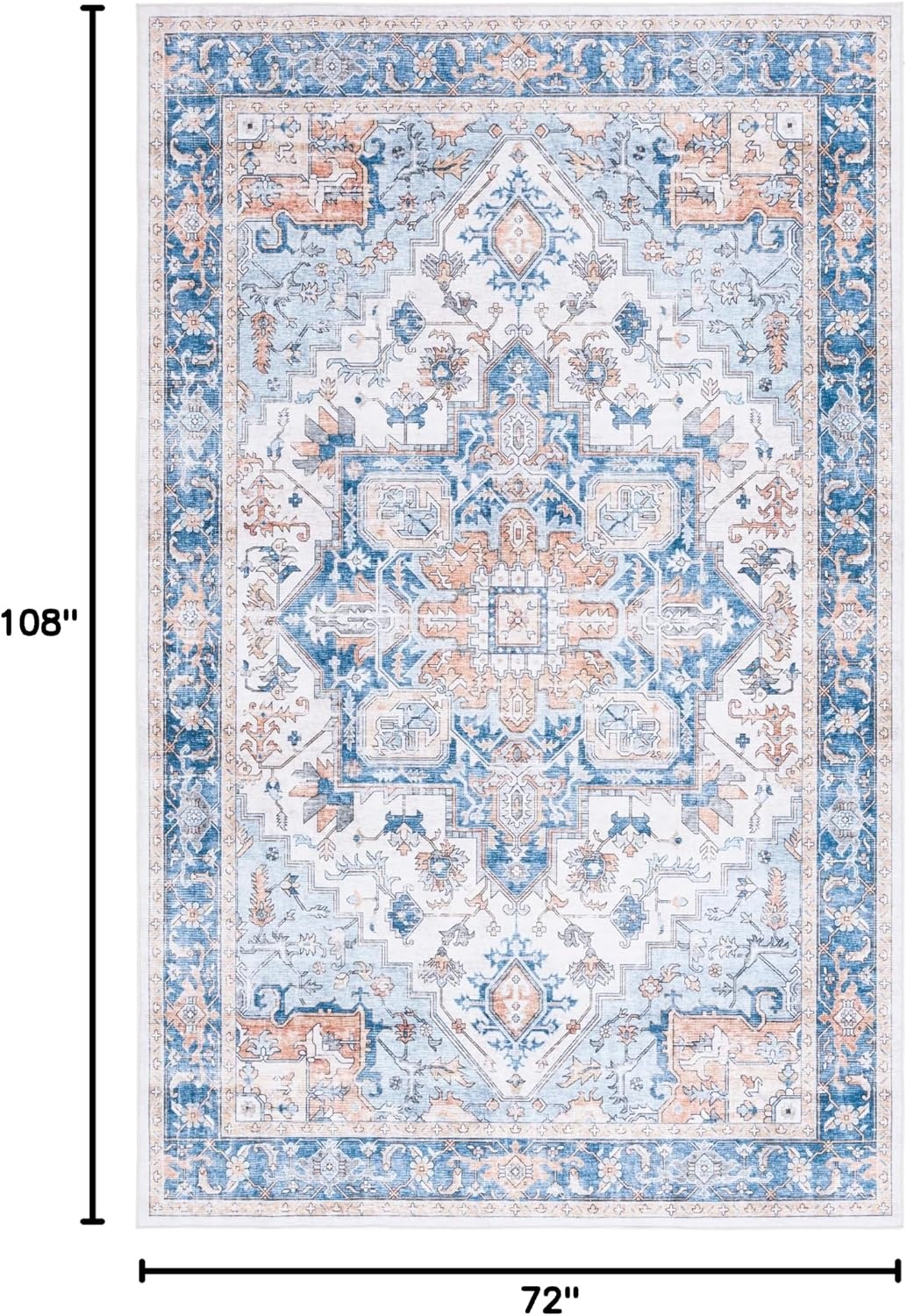 image:imageSAFAVIEH Washable Rug Arizona Collection 8 x 10 Blue amp Beige Slip Resistant amp Easy to Clean Ideal for Living Room Bedroom Home Office Dining Space ARZ523MBlueBeige