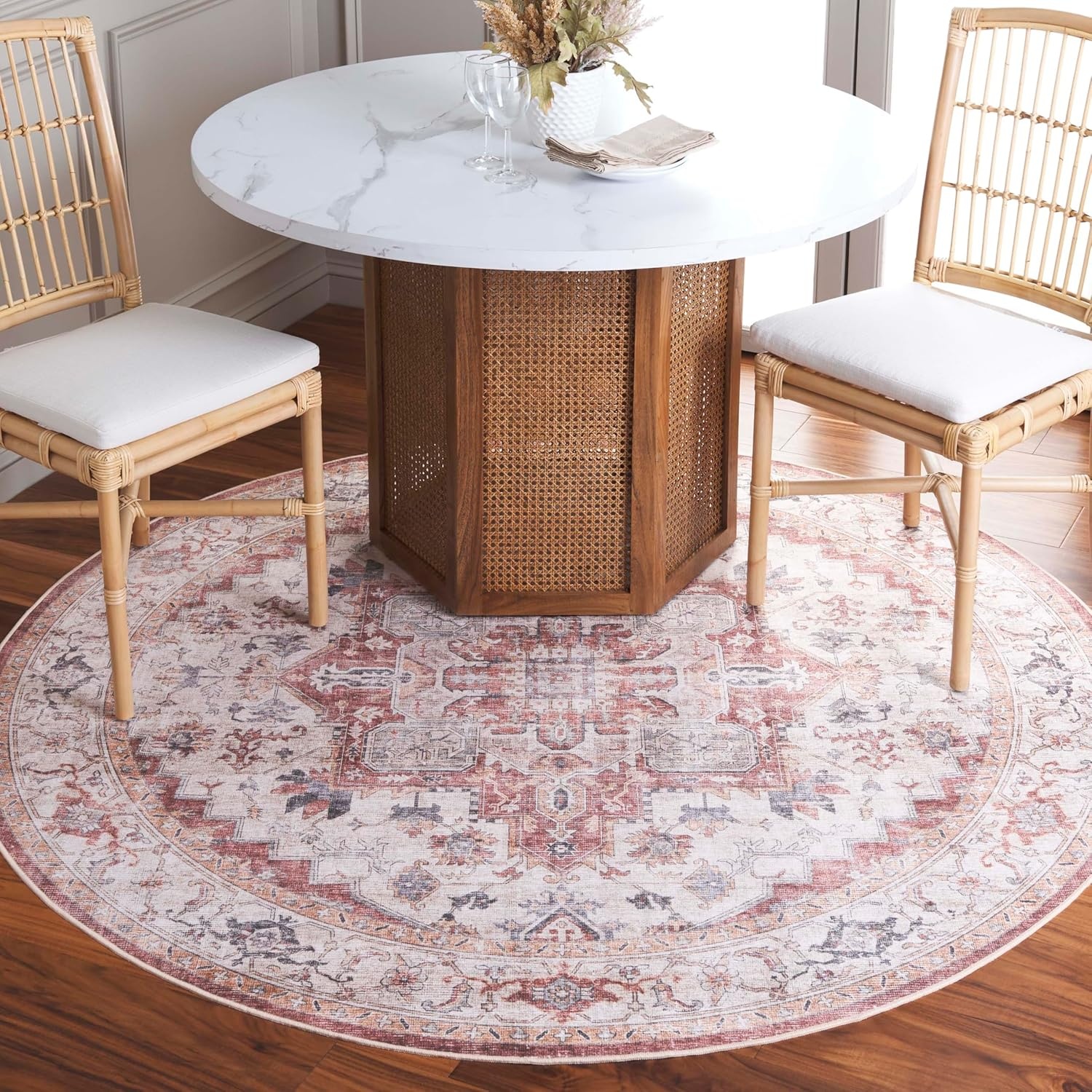 image:imageSAFAVIEH Washable Rug Arizona Collection 8 x 10 Blue amp Beige Slip Resistant amp Easy to Clean Ideal for Living Room Bedroom Home Office Dining Space ARZ523MBeigeRust