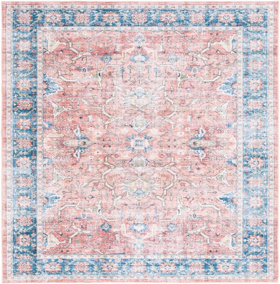 image:imageSAFAVIEH Washable Rug Arizona Collection 8 x 10 Rust amp Aqua Slip Resistant amp Easy to Clean Ideal for Living Room Bedroom Home Office Dining Space ARZ559QRustAqua