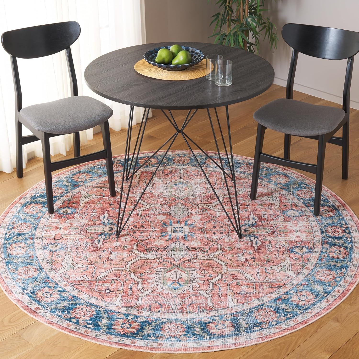 image:imageSAFAVIEH Washable Rug Arizona Collection 8 x 10 Rust amp Aqua Slip Resistant amp Easy to Clean Ideal for Living Room Bedroom Home Office Dining Space ARZ559QRustAqua
