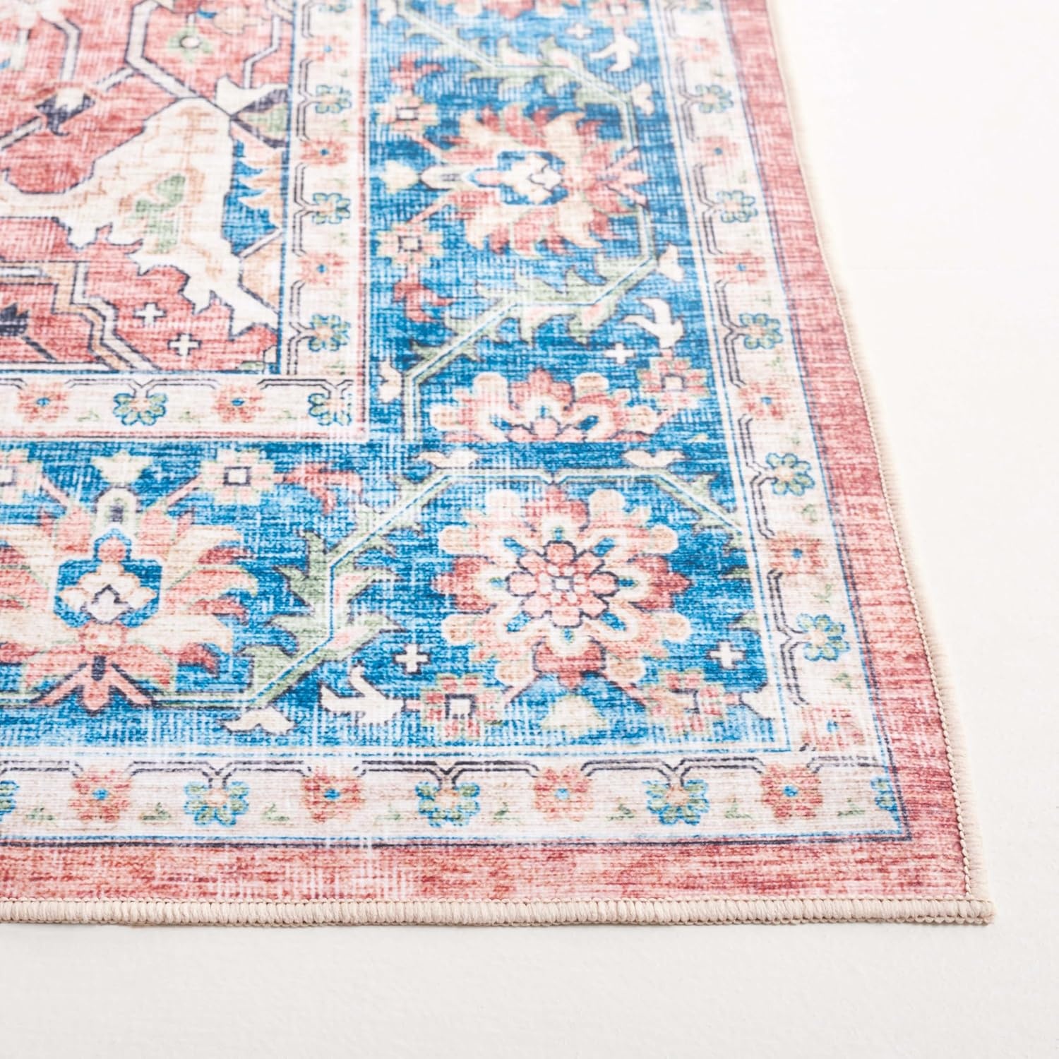 image:imageSAFAVIEH Washable Rug Arizona Collection 8 x 10 Rust amp Aqua Slip Resistant amp Easy to Clean Ideal for Living Room Bedroom Home Office Dining Space ARZ559QRustAqua