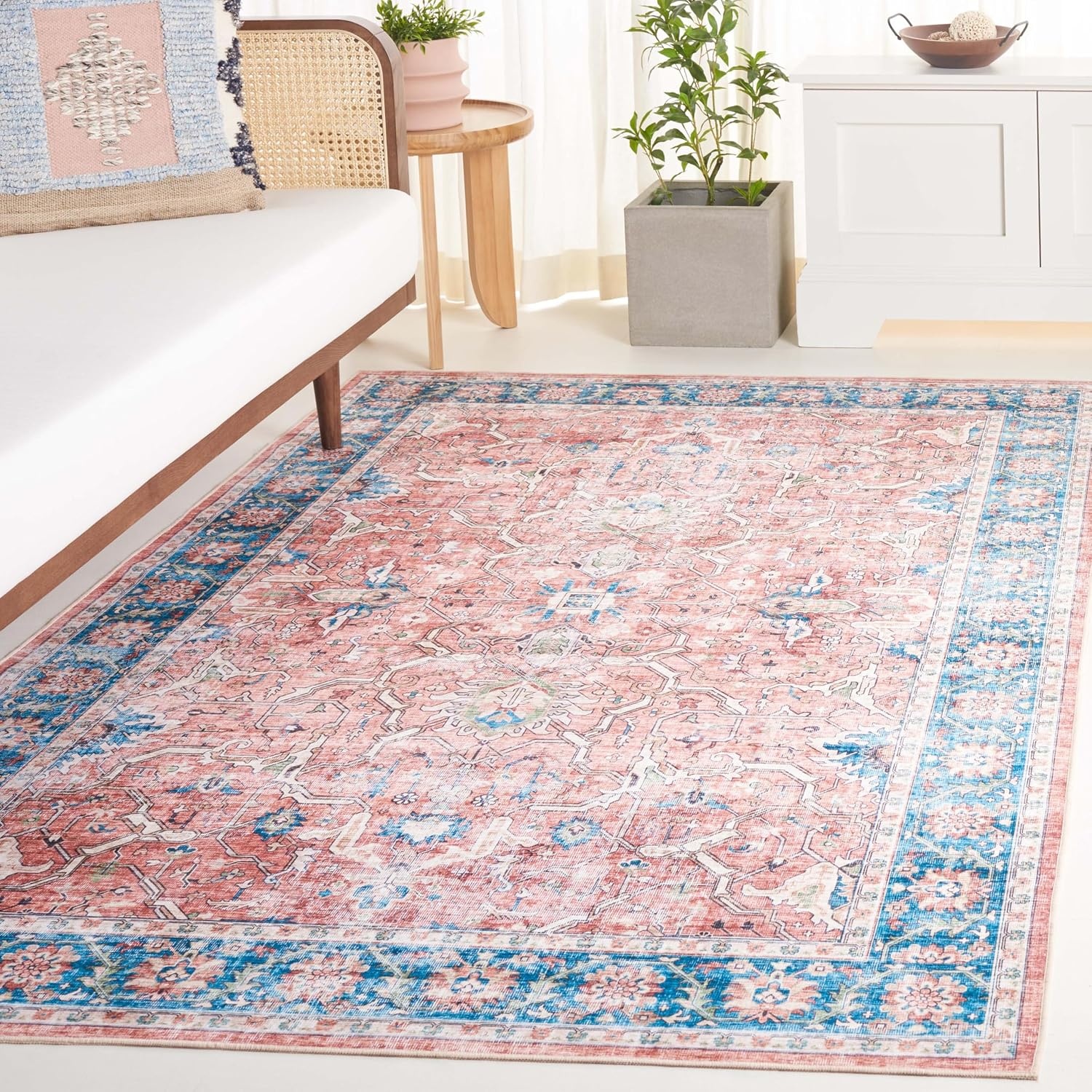 image:imageSAFAVIEH Washable Rug Arizona Collection 8 x 10 Rust amp Aqua Slip Resistant amp Easy to Clean Ideal for Living Room Bedroom Home Office Dining Space ARZ559QRustAqua