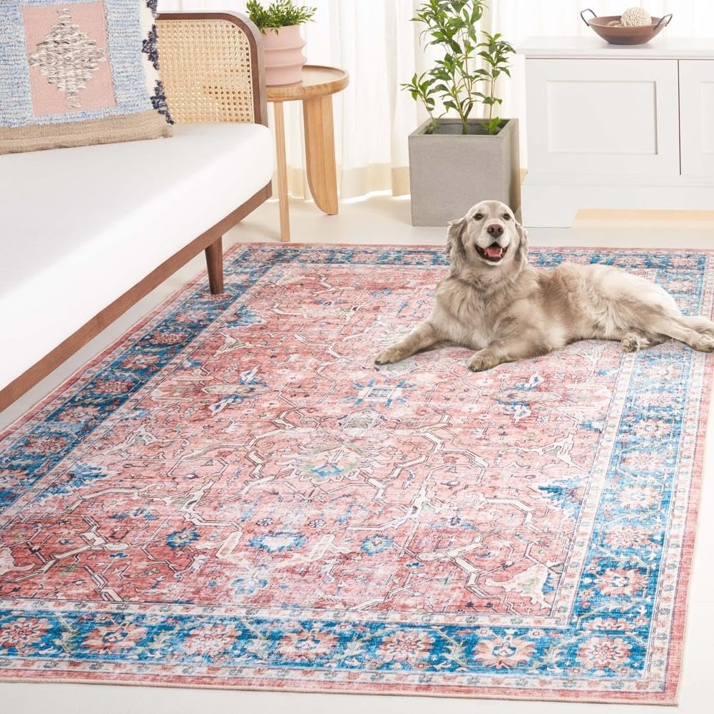 image:imageSAFAVIEH Washable Rug Arizona Collection 8 x 10 Rust amp Aqua Slip Resistant amp Easy to Clean Ideal for Living Room Bedroom Home Office Dining Space ARZ559QRustAqua