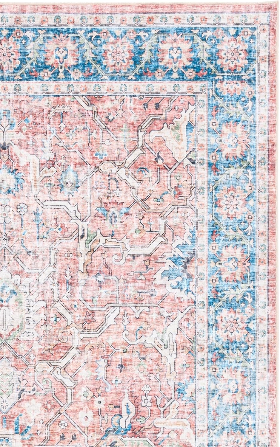 image:imageSAFAVIEH Washable Rug Arizona Collection 8 x 10 Rust amp Aqua Slip Resistant amp Easy to Clean Ideal for Living Room Bedroom Home Office Dining Space ARZ559QRustAqua