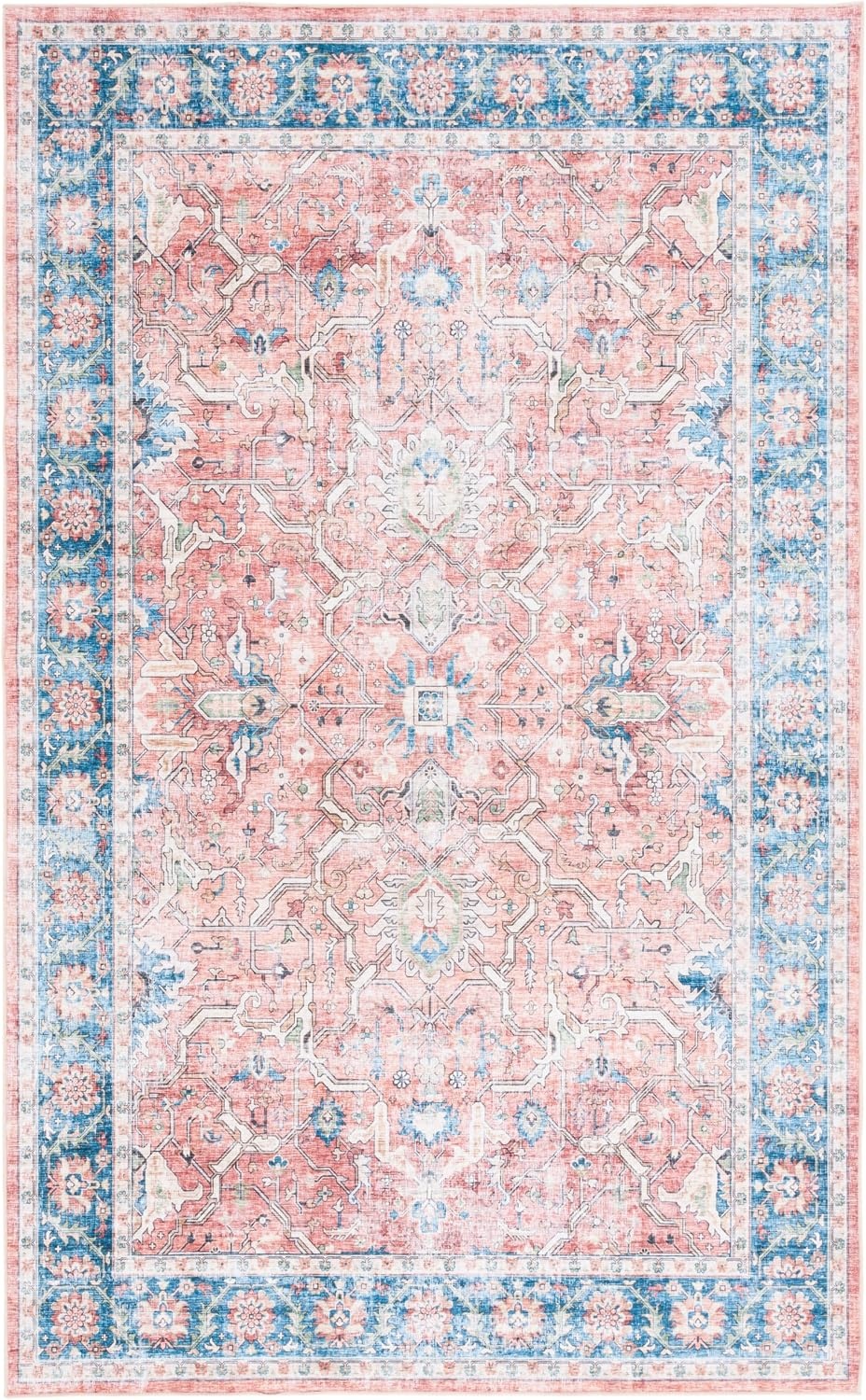 image:imageSAFAVIEH Washable Rug Arizona Collection 8 x 10 Rust amp Aqua Slip Resistant amp Easy to Clean Ideal for Living Room Bedroom Home Office Dining Space ARZ559QRustAqua