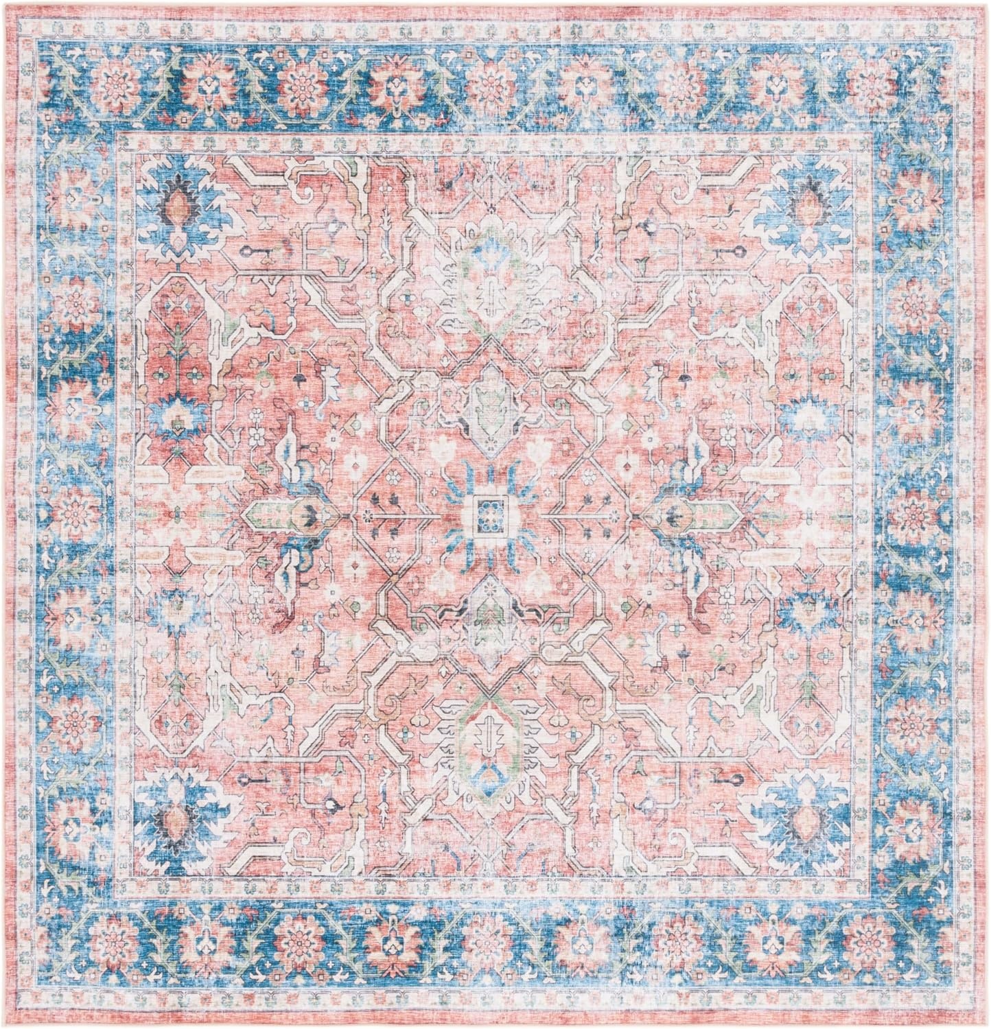 image:imageSAFAVIEH Washable Rug Arizona Collection 8 x 10 Rust amp Aqua Slip Resistant amp Easy to Clean Ideal for Living Room Bedroom Home Office Dining Space ARZ559QRustAqua