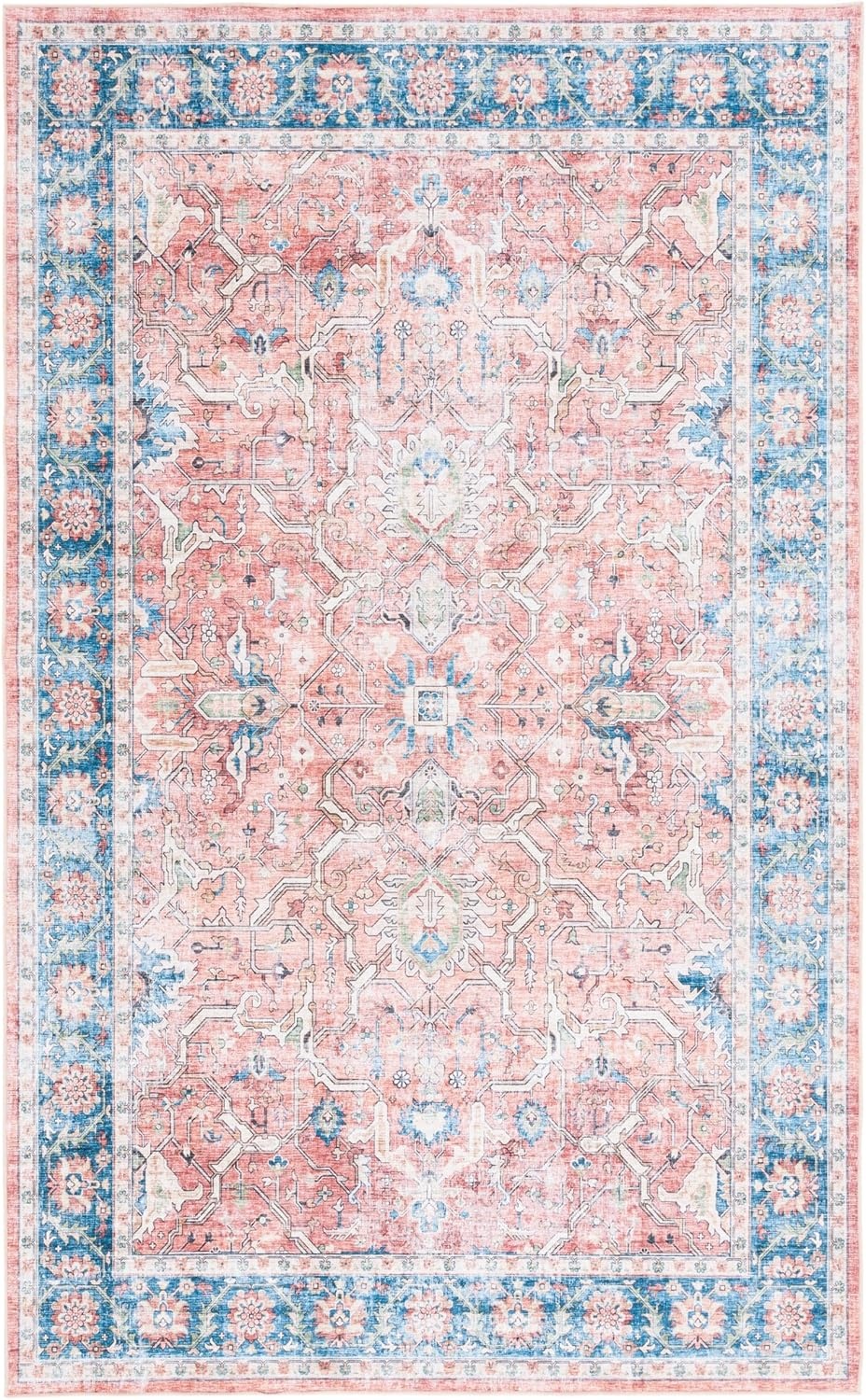 image:imageSAFAVIEH Washable Rug Arizona Collection 8 x 10 Rust amp Aqua Slip Resistant amp Easy to Clean Ideal for Living Room Bedroom Home Office Dining Space ARZ559QRustAqua