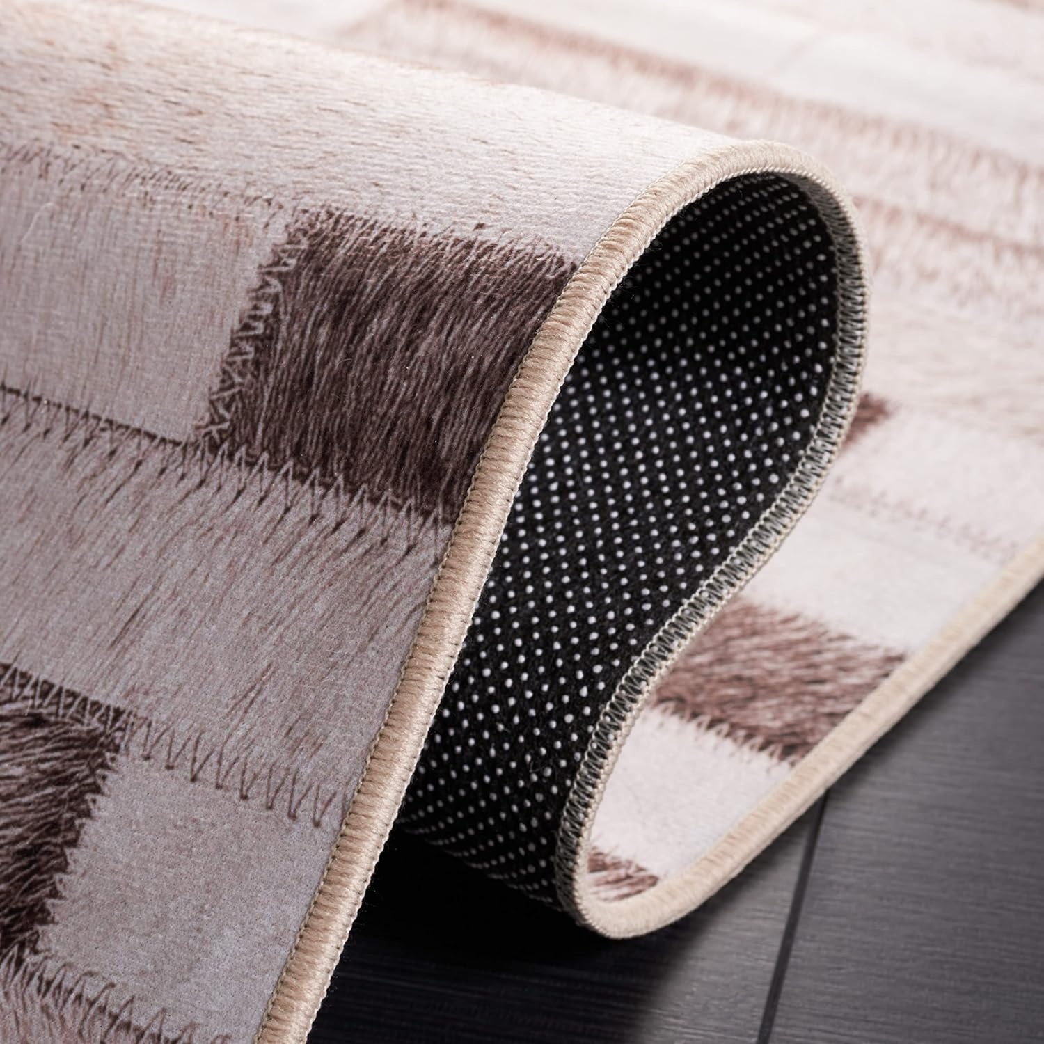 image:imageSAFAVIEH Washable Rug Faux Hide Collection 5 x 8 Beige amp Brown Slip Resistant Western Rustic Decor Printed Pattern Ideal for Living Room Bedroom Home Office Dining Space FAH500BBeigeBrown