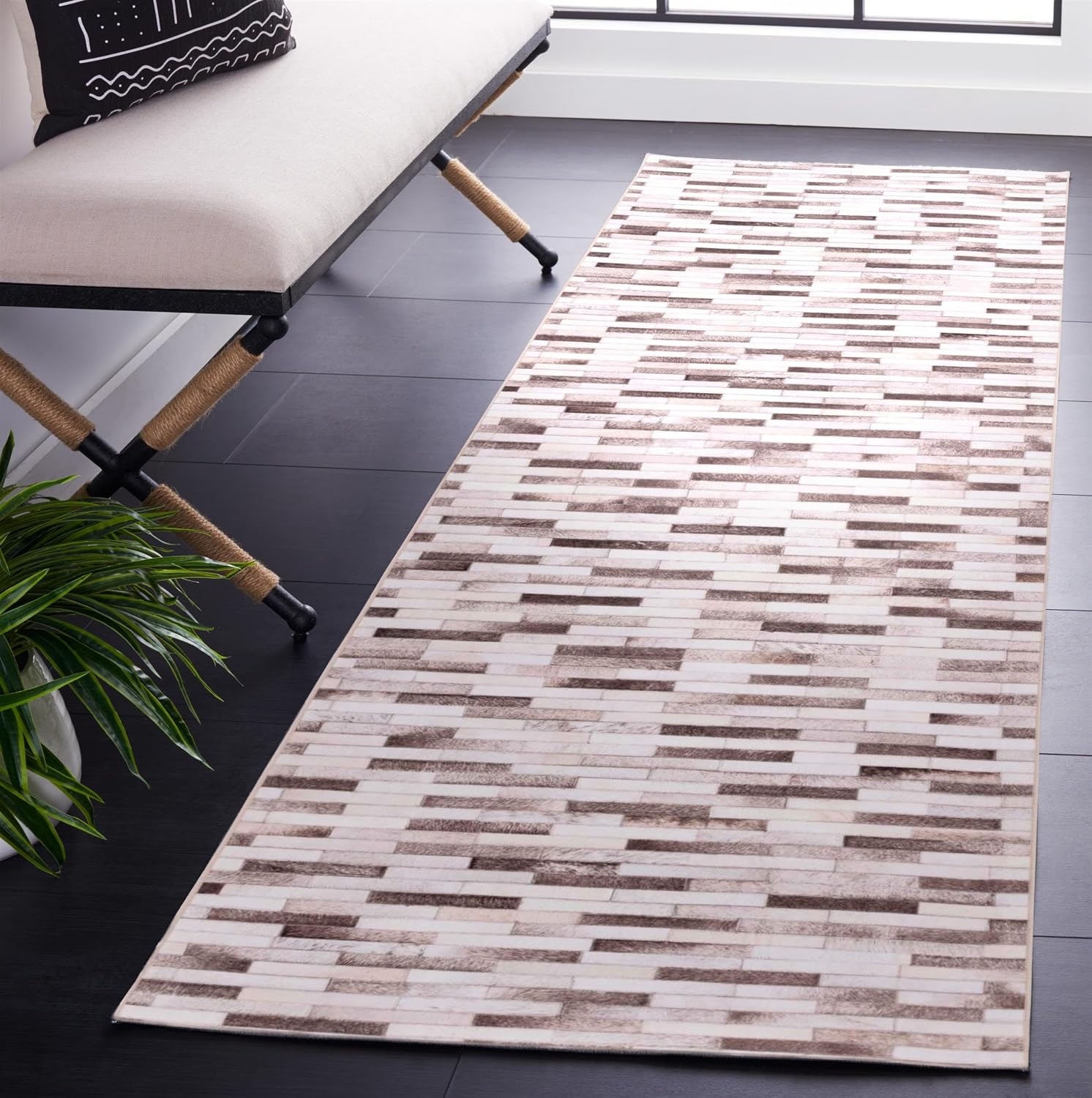 image:imageSAFAVIEH Washable Rug Faux Hide Collection 5 x 8 Beige amp Brown Slip Resistant Western Rustic Decor Printed Pattern Ideal for Living Room Bedroom Home Office Dining Space FAH500BBeigeBrown