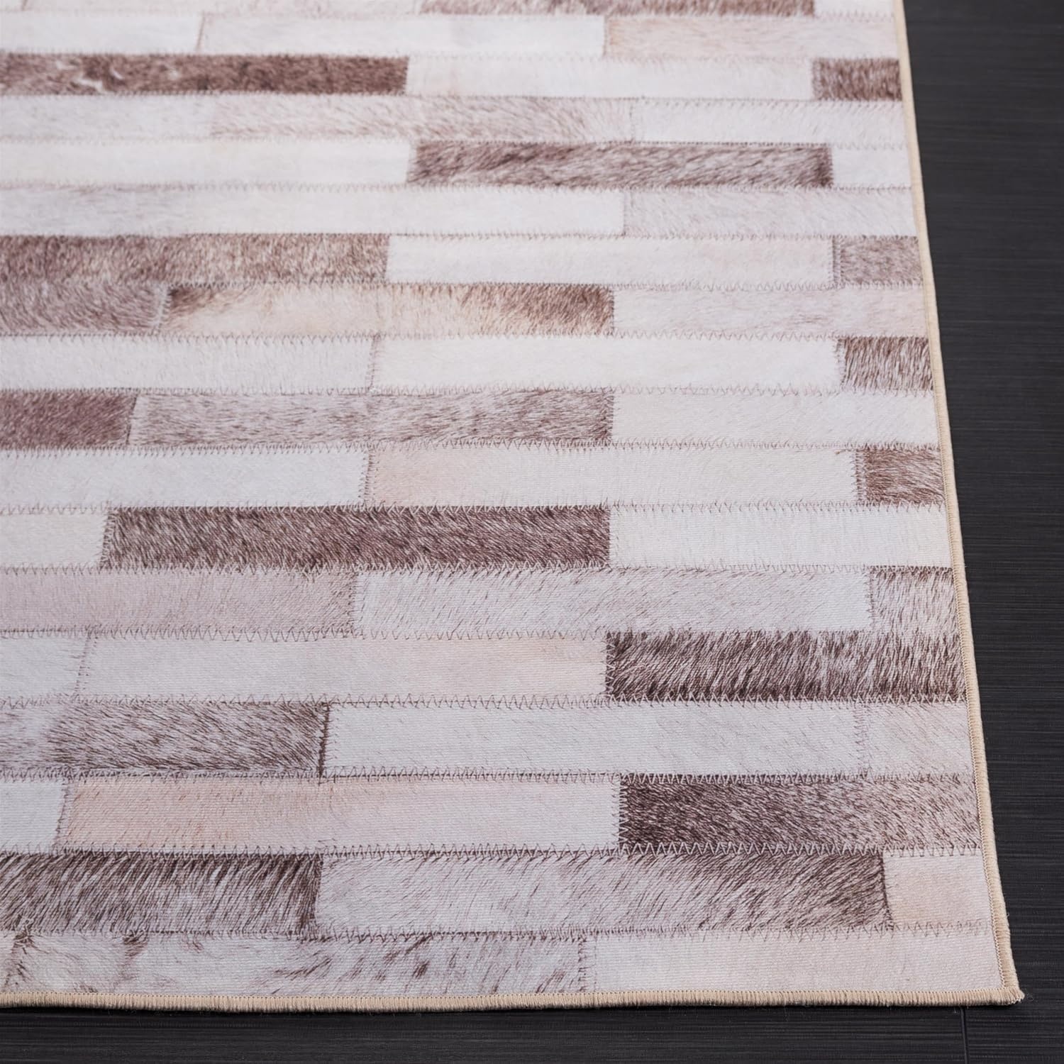 image:imageSAFAVIEH Washable Rug Faux Hide Collection 5 x 8 Beige amp Brown Slip Resistant Western Rustic Decor Printed Pattern Ideal for Living Room Bedroom Home Office Dining Space FAH500BBeigeBrown