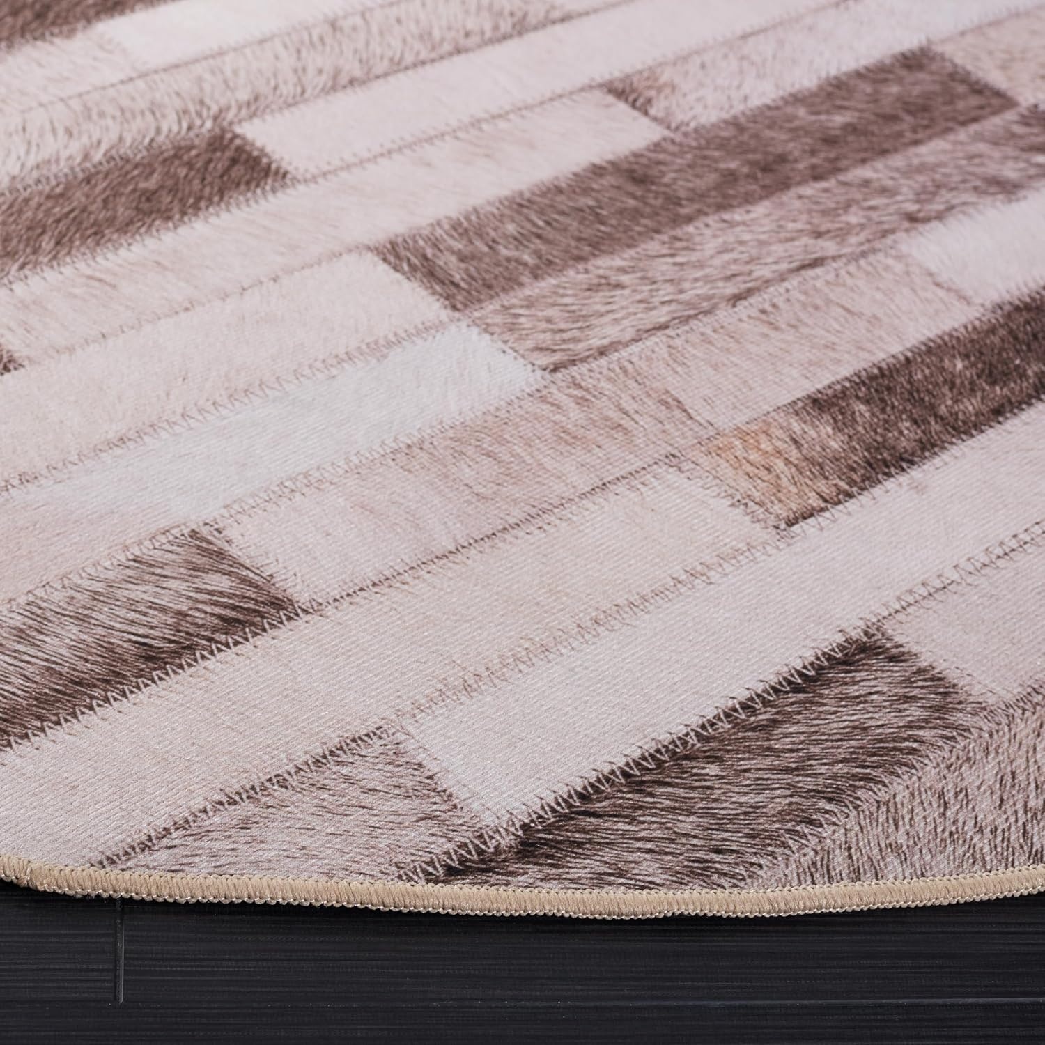 image:imageSAFAVIEH Washable Rug Faux Hide Collection 5 x 8 Beige amp Brown Slip Resistant Western Rustic Decor Printed Pattern Ideal for Living Room Bedroom Home Office Dining Space FAH500BBeigeBrown