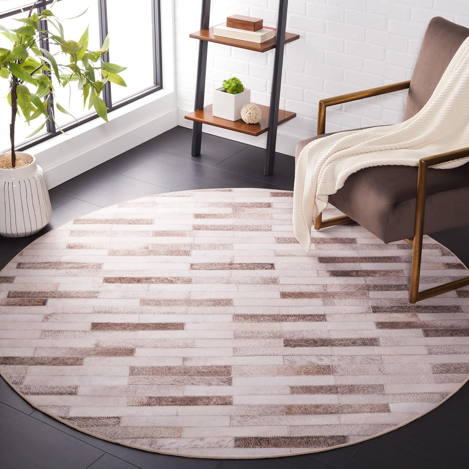 image:imageSAFAVIEH Washable Rug Faux Hide Collection 5 x 8 Beige amp Brown Slip Resistant Western Rustic Decor Printed Pattern Ideal for Living Room Bedroom Home Office Dining Space FAH500BBeigeBrown