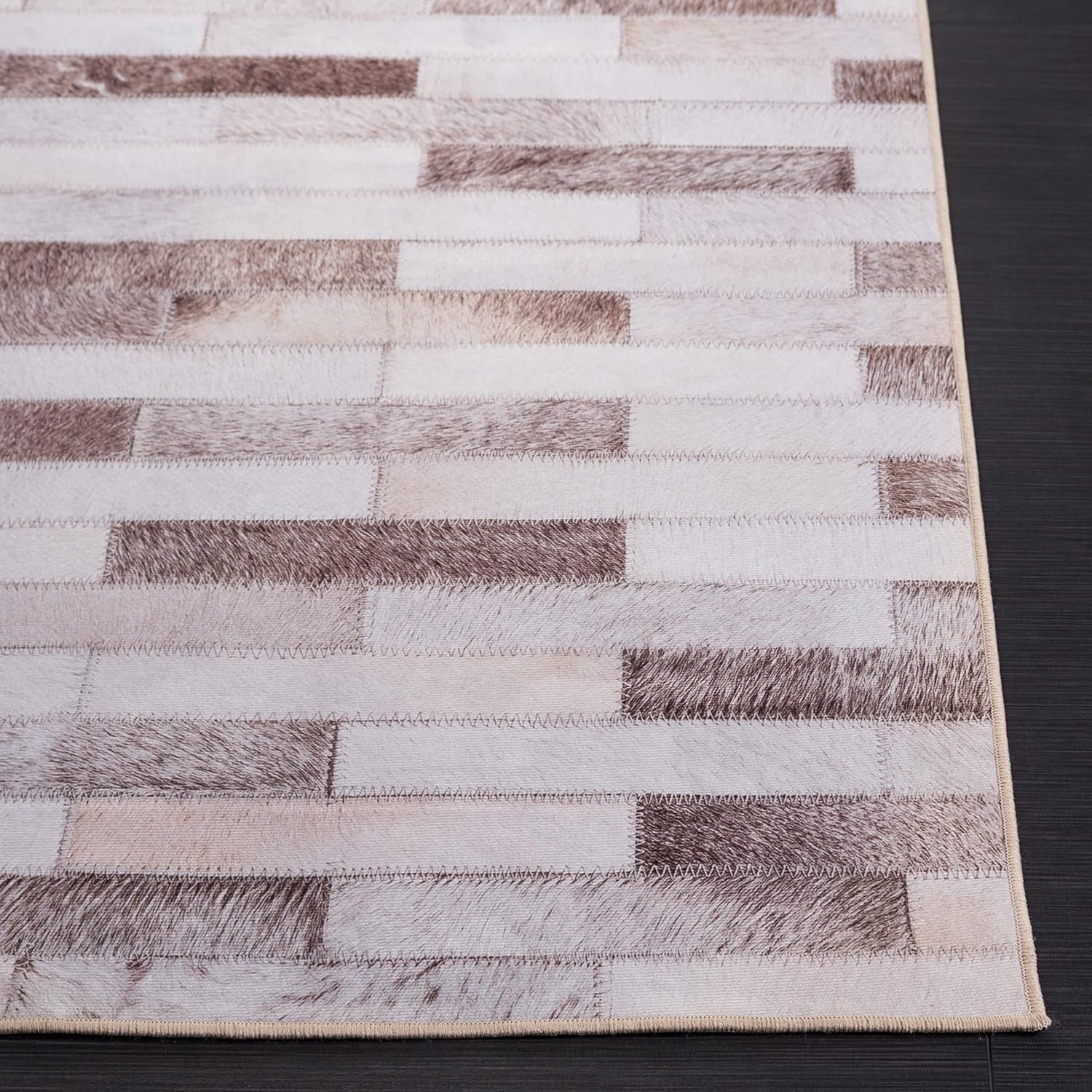 image:imageSAFAVIEH Washable Rug Faux Hide Collection 5 x 8 Beige amp Brown Slip Resistant Western Rustic Decor Printed Pattern Ideal for Living Room Bedroom Home Office Dining Space FAH500BBeigeBrown