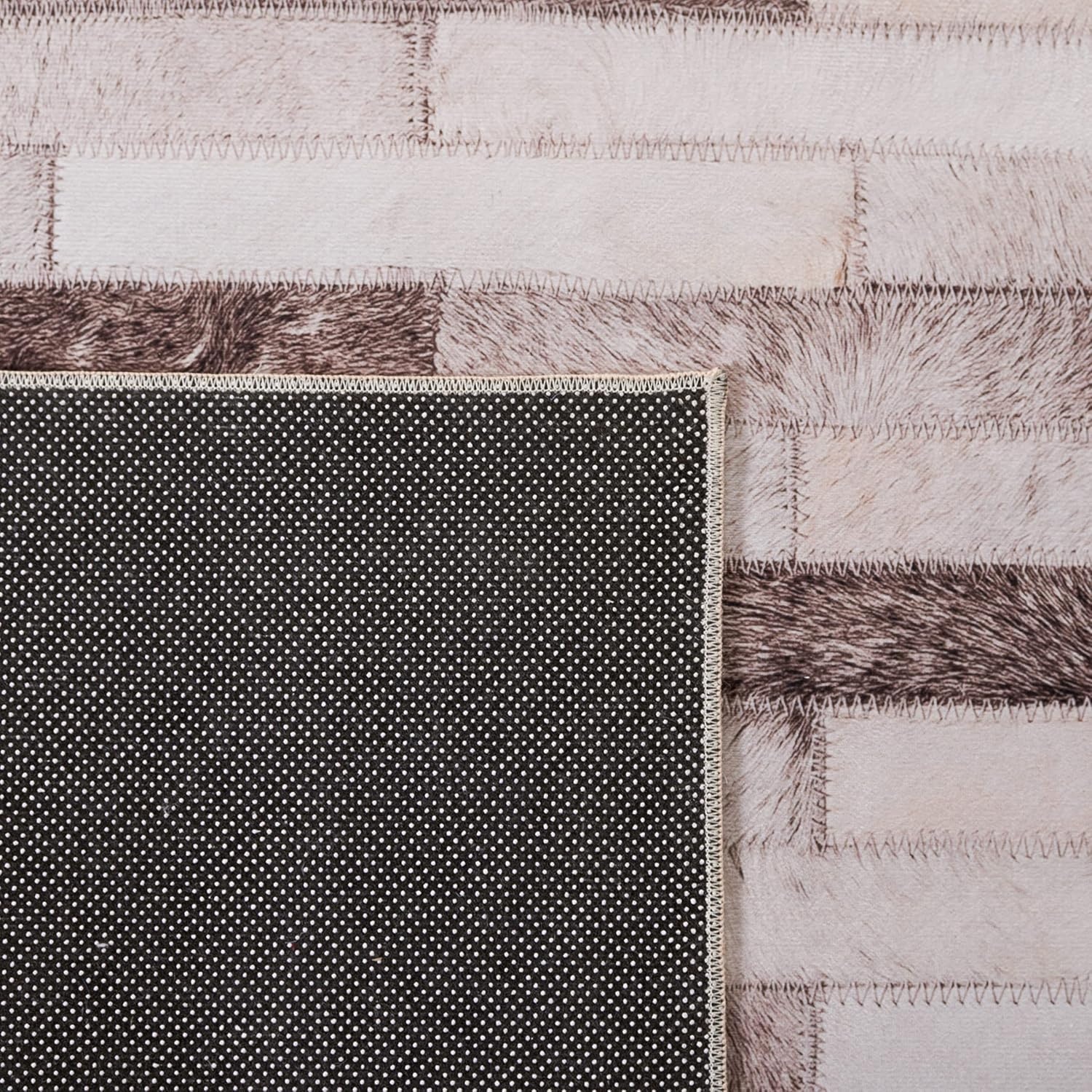image:imageSAFAVIEH Washable Rug Faux Hide Collection 5 x 8 Beige amp Brown Slip Resistant Western Rustic Decor Printed Pattern Ideal for Living Room Bedroom Home Office Dining Space FAH500BBeigeBrown
