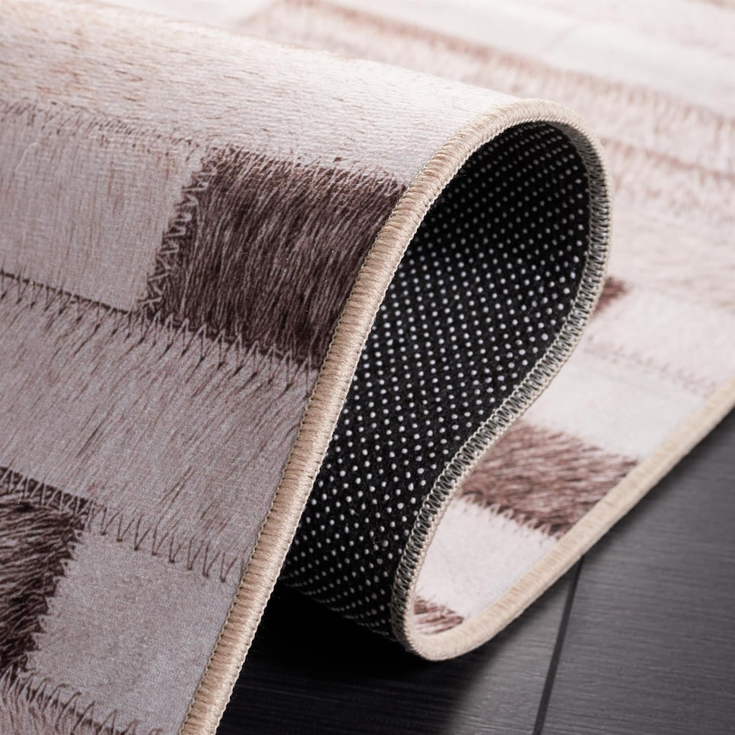 image:imageSAFAVIEH Washable Rug Faux Hide Collection 5 x 8 Beige amp Brown Slip Resistant Western Rustic Decor Printed Pattern Ideal for Living Room Bedroom Home Office Dining Space FAH500BBeigeBrown
