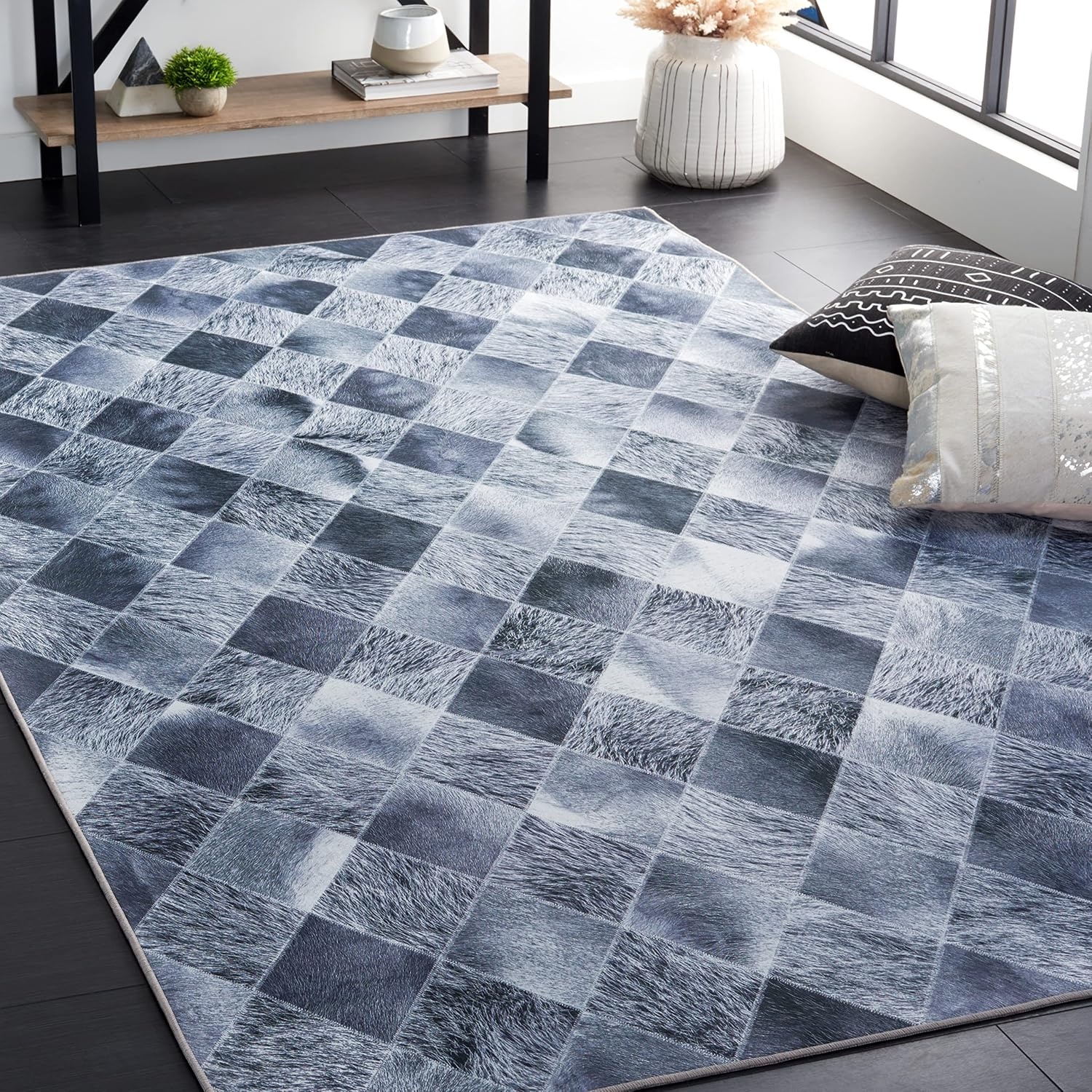 image:imageSAFAVIEH Washable Rug Faux Hide Collection 5 x 8 Grey amp Dark Grey Slip Resistant Modern Printed Pattern Ideal for Living Room Bedroom Home Office Dining Space FAH550GGreyDark Grey