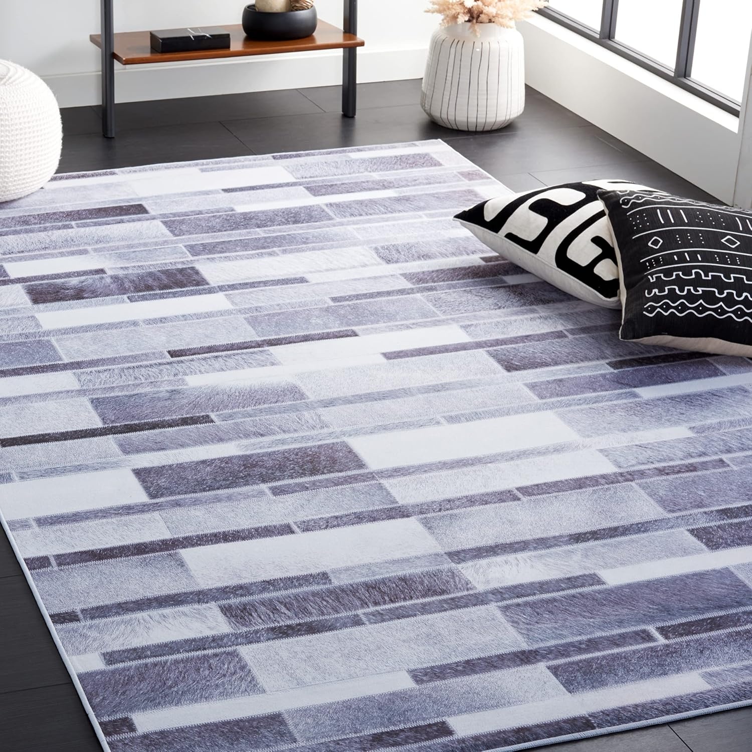 image:imageSAFAVIEH Washable Rug Faux Hide Collection 5 x 8 Grey amp Ivory Slip Resistant Modern Printed Pattern Ideal for Living Room Bedroom Home Office Dining Space FAH513FGreyIvory