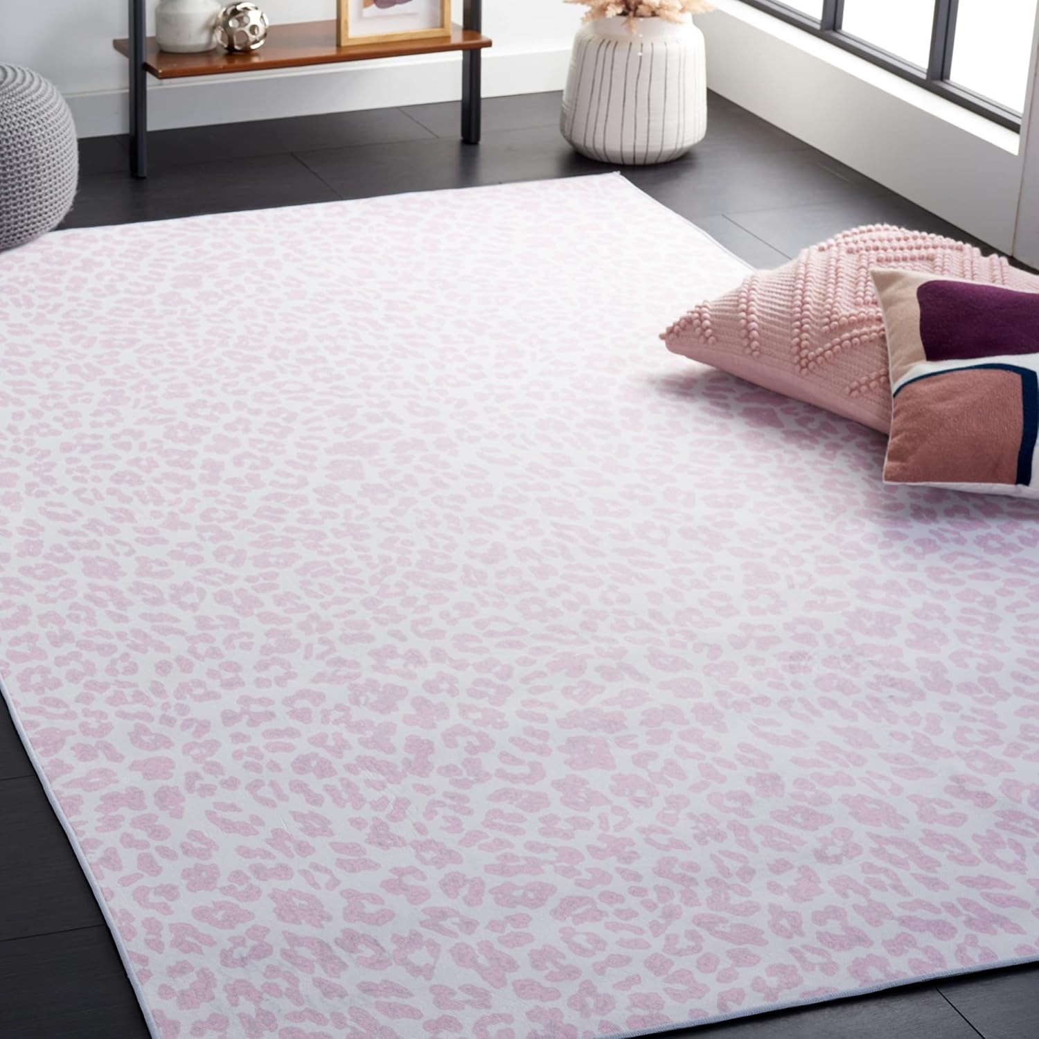 image:imageSAFAVIEH Washable Rug Faux Hide Collection 5 x 8 Ivory amp Black Slip Resistant Printed Leopard Pattern Ideal for Living Room Bedroom Home Office Dining Space FAH505AIvoryPink
