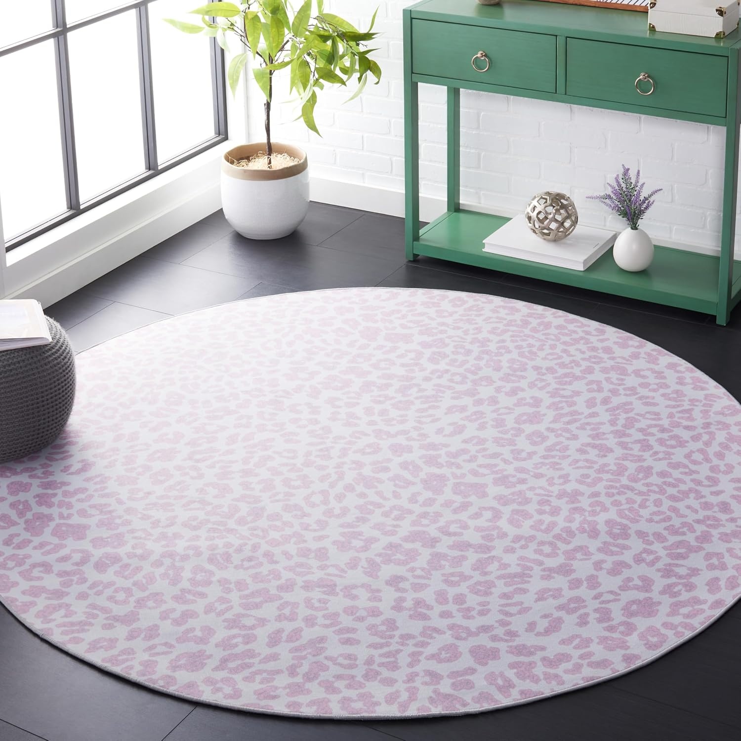 image:imageSAFAVIEH Washable Rug Faux Hide Collection 5 x 8 Ivory amp Black Slip Resistant Printed Leopard Pattern Ideal for Living Room Bedroom Home Office Dining Space FAH505AIvoryPink