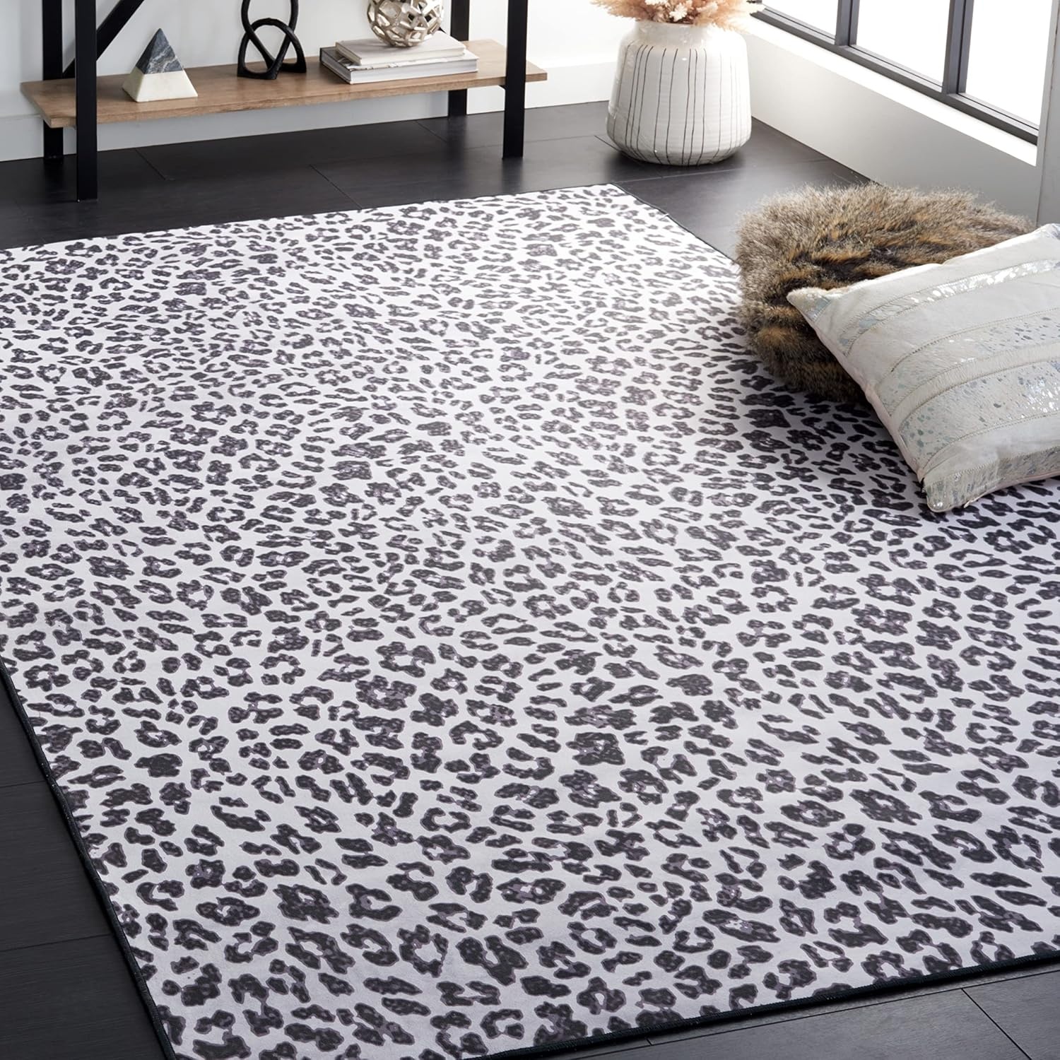 image:imageSAFAVIEH Washable Rug Faux Hide Collection 5 x 8 Ivory amp Black Slip Resistant Printed Leopard Pattern Ideal for Living Room Bedroom Home Office Dining Space FAH505AIvoryBlack