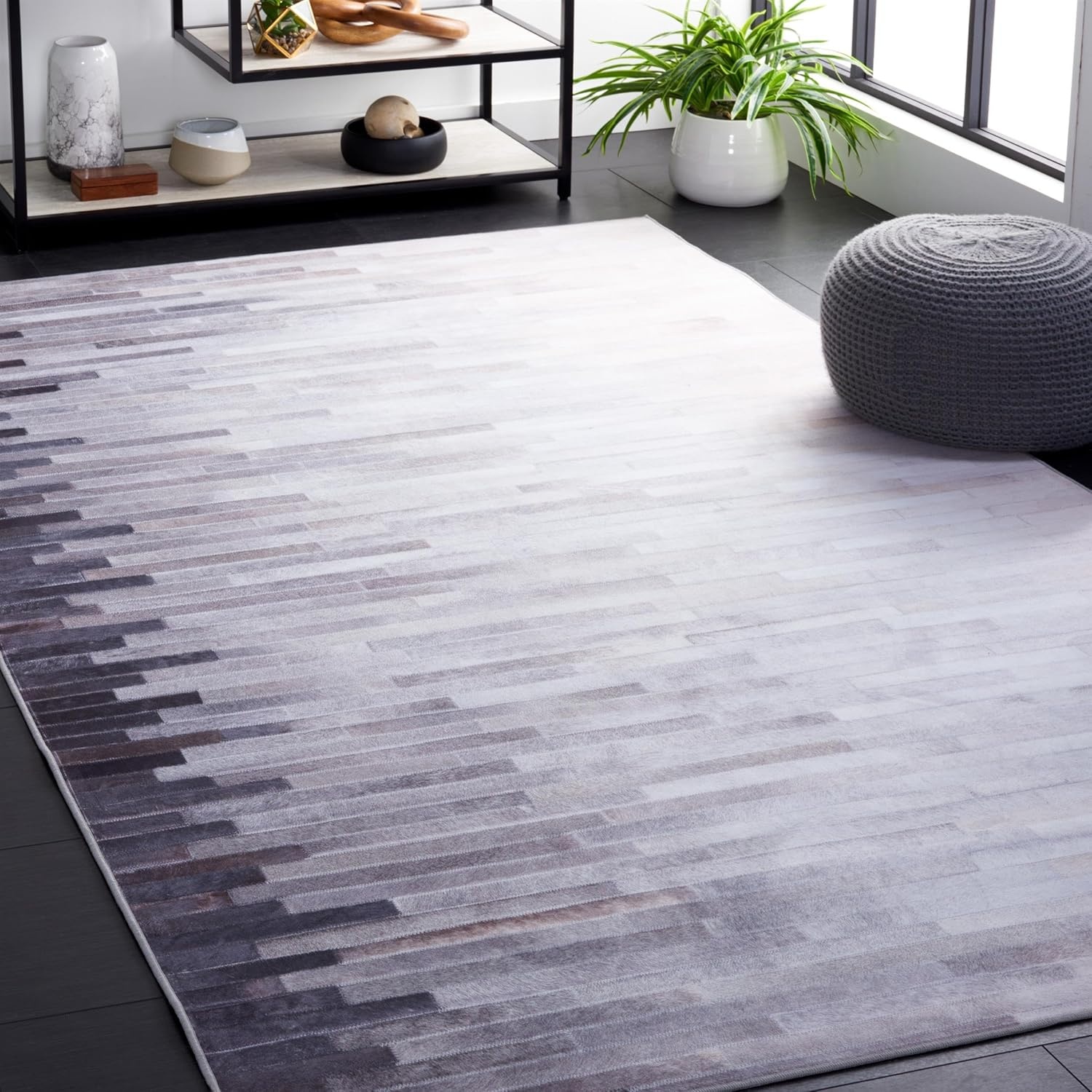 image:imageSAFAVIEH Washable Rug Faux Hide Collection 5 x 8 Ivory amp Grey Slip Resistant Modern Printed Pattern Ideal for Living Room Bedroom Home Office Dining Space FAH514AIvoryGrey