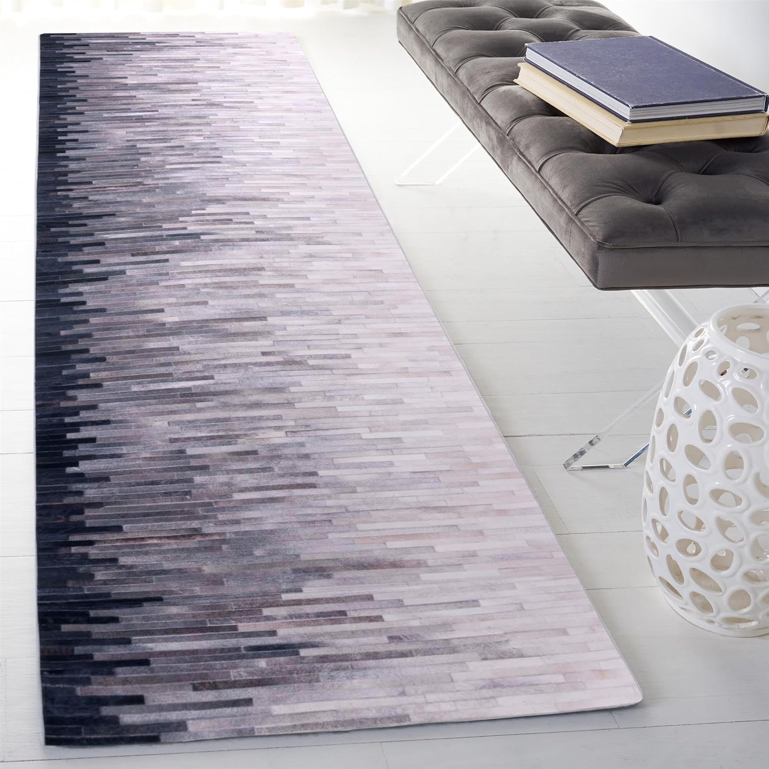 image:imageSAFAVIEH Washable Rug Faux Hide Collection 5 x 8 Ivory amp Grey Slip Resistant Modern Printed Pattern Ideal for Living Room Bedroom Home Office Dining Space FAH514AIvoryGrey