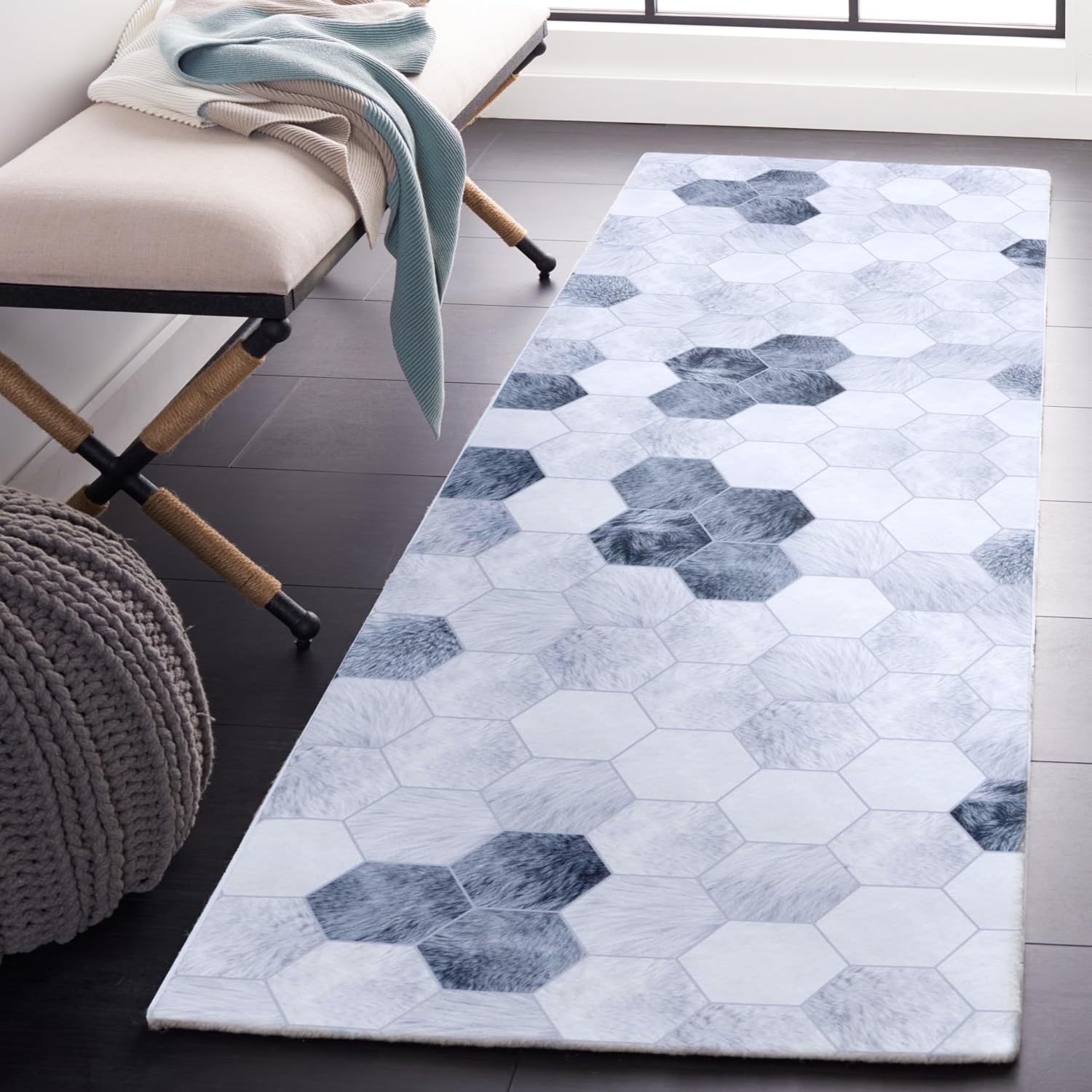 image:imageSAFAVIEH Washable Rug Faux Hide Collection 5 x 8 Ivory amp Grey Slip Resistant Modern Printed Pattern Ideal for Living Room Bedroom Home Office Dining Space FAH546AIvoryGrey