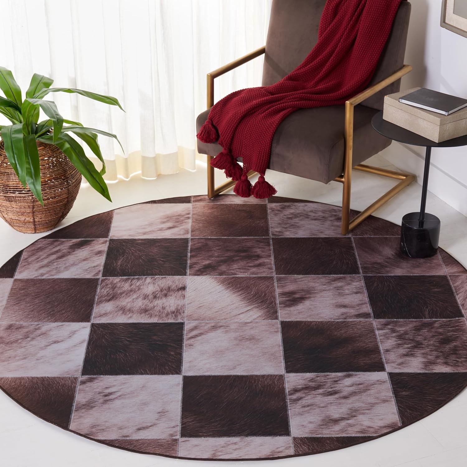 image:imageSAFAVIEH Washable Rug Faux Hide Collection 5 x 8 Light Brown amp Brown Slip Resistant Western Rustic Decor Printed Pattern Ideal for Living Room Bedroom Home Office Dining Space FAH535SLight BrownBrown