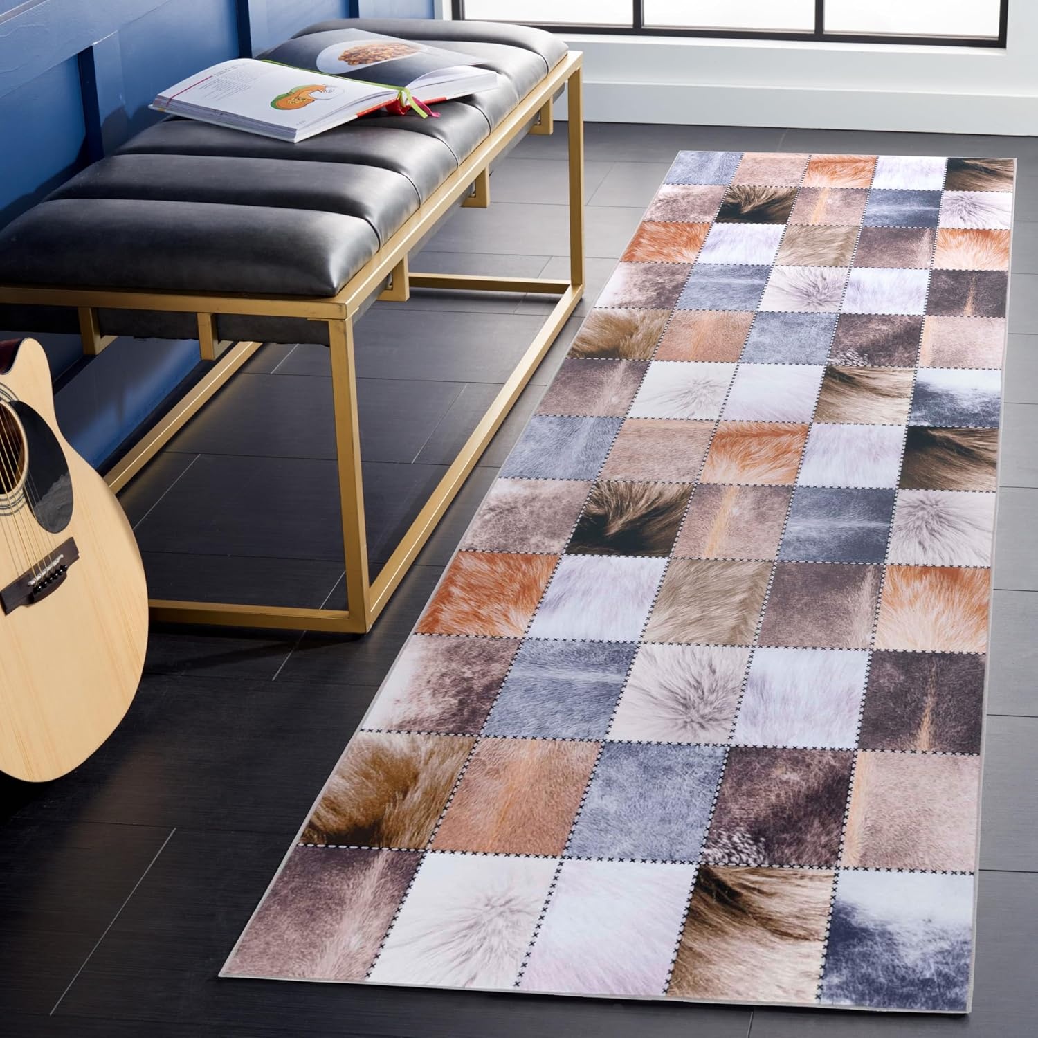 image:imageSAFAVIEH Washable Rug Faux Hide Collection 5 x 8 Light Grey amp Grey Slip Resistant Western Rustic Decor Printed Pattern Ideal for Living Room Bedroom Home Office Dining Space FAH519FBeigeBrown