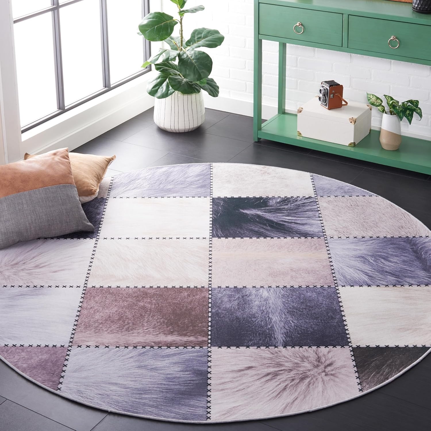 image:imageSAFAVIEH Washable Rug Faux Hide Collection 5 x 8 Light Grey amp Grey Slip Resistant Western Rustic Decor Printed Pattern Ideal for Living Room Bedroom Home Office Dining Space FAH519FBeigeGrey