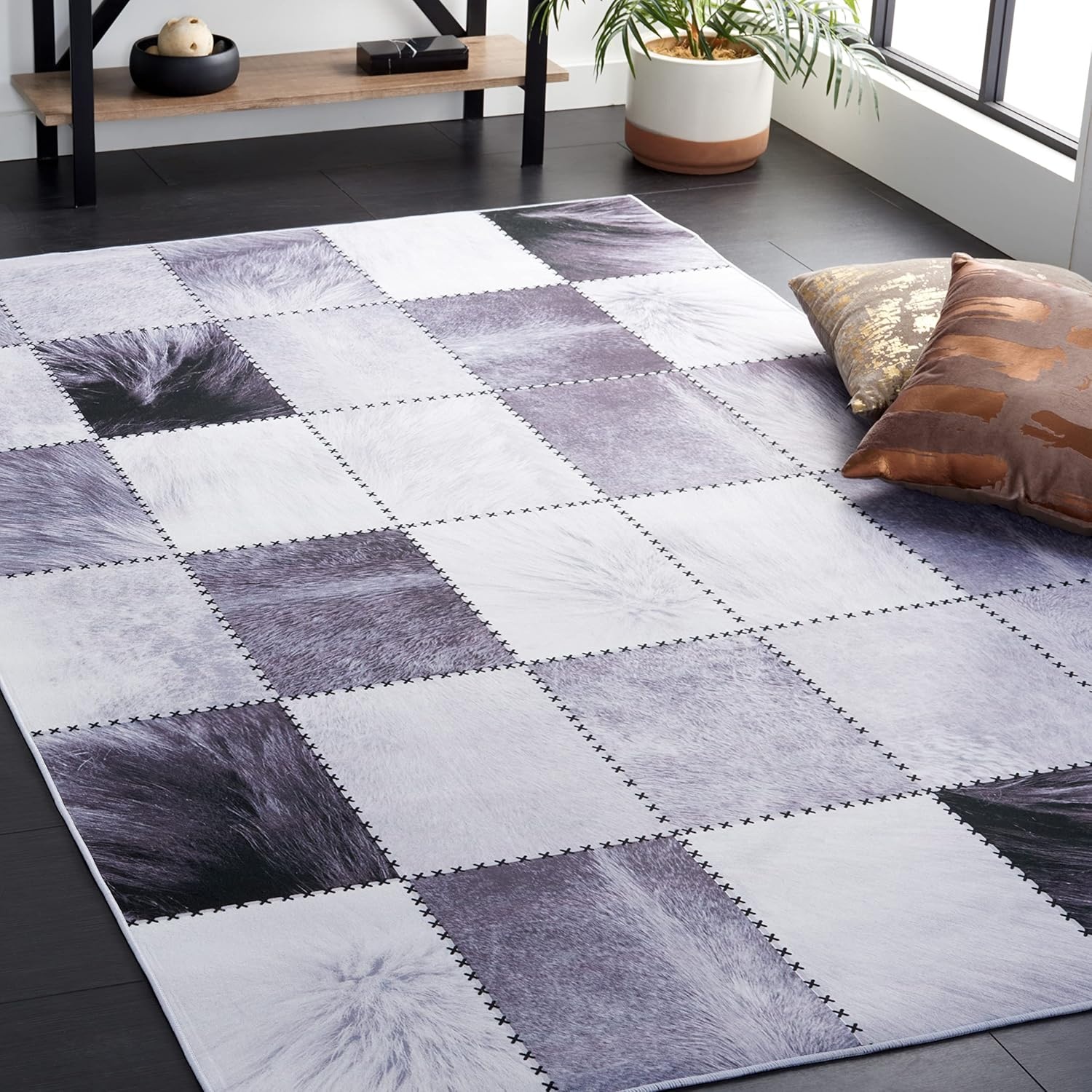image:imageSAFAVIEH Washable Rug Faux Hide Collection 5 x 8 Light Grey amp Grey Slip Resistant Western Rustic Decor Printed Pattern Ideal for Living Room Bedroom Home Office Dining Space FAH519FLight GreyGrey