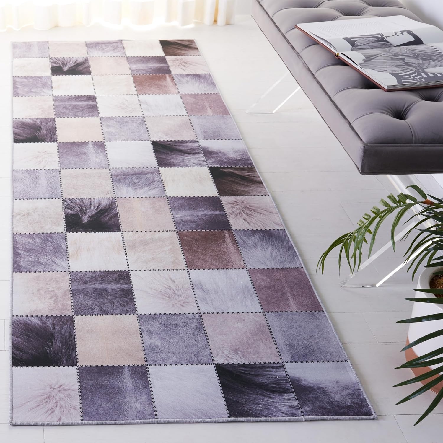 image:imageSAFAVIEH Washable Rug Faux Hide Collection 5 x 8 Light Grey amp Grey Slip Resistant Western Rustic Decor Printed Pattern Ideal for Living Room Bedroom Home Office Dining Space FAH519FBeigeGrey