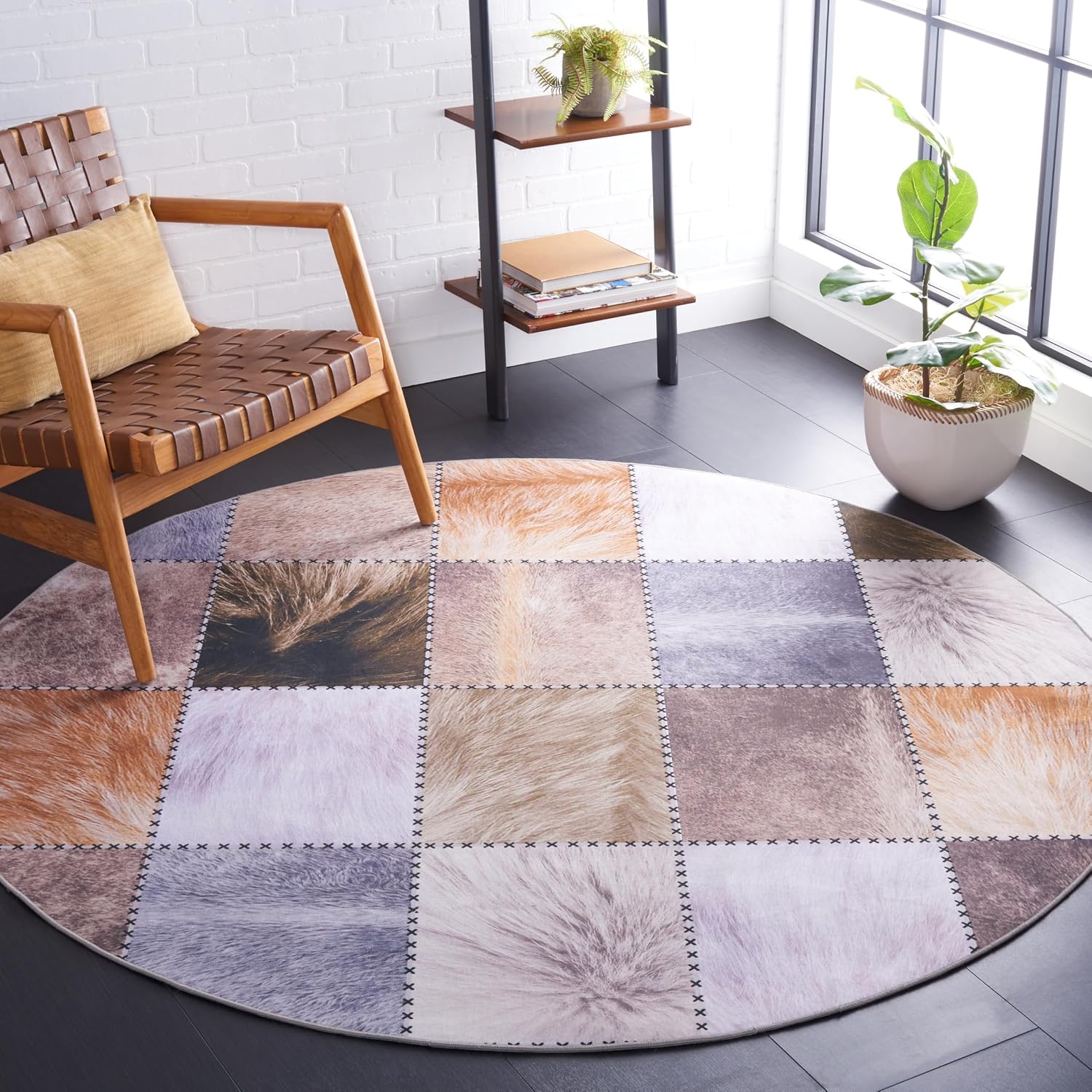 image:imageSAFAVIEH Washable Rug Faux Hide Collection 5 x 8 Light Grey amp Grey Slip Resistant Western Rustic Decor Printed Pattern Ideal for Living Room Bedroom Home Office Dining Space FAH519FBeigeBrown