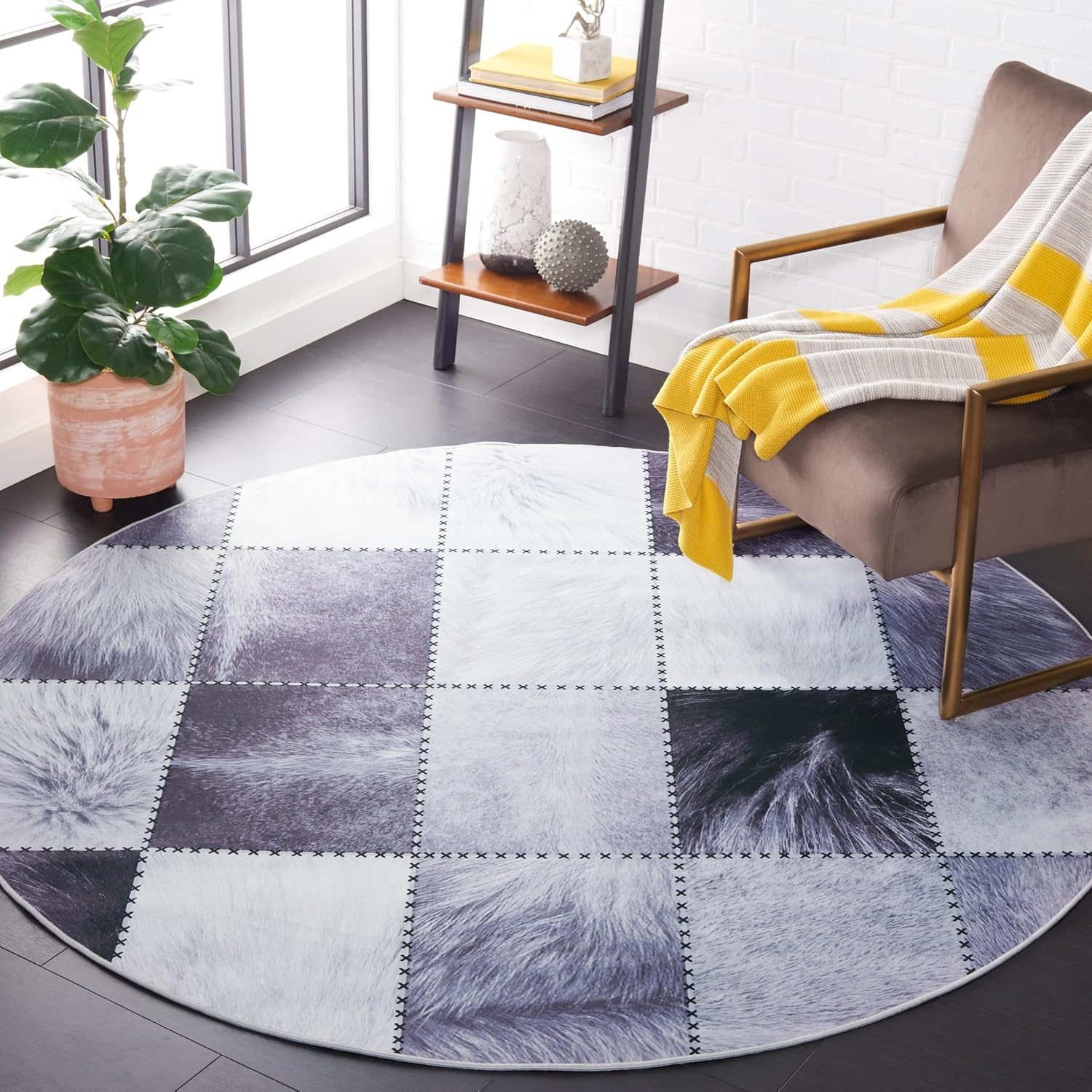 image:imageSAFAVIEH Washable Rug Faux Hide Collection 5 x 8 Light Grey amp Grey Slip Resistant Western Rustic Decor Printed Pattern Ideal for Living Room Bedroom Home Office Dining Space FAH519FLight GreyGrey