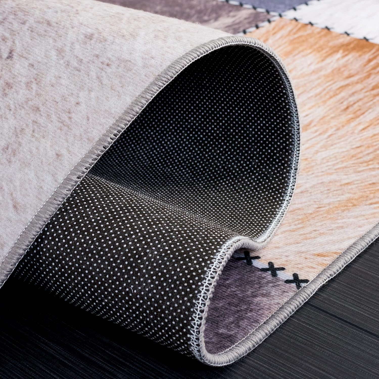 image:imageSAFAVIEH Washable Rug Faux Hide Collection 5 x 8 Light Grey amp Grey Slip Resistant Western Rustic Decor Printed Pattern Ideal for Living Room Bedroom Home Office Dining Space FAH519FBeigeBrown