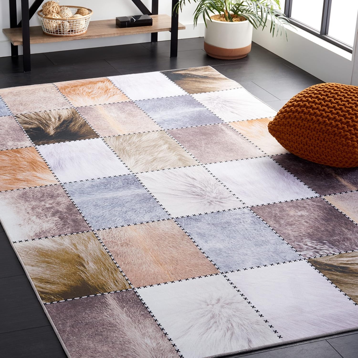 image:imageSAFAVIEH Washable Rug Faux Hide Collection 5 x 8 Light Grey amp Grey Slip Resistant Western Rustic Decor Printed Pattern Ideal for Living Room Bedroom Home Office Dining Space FAH519FBeigeBrown