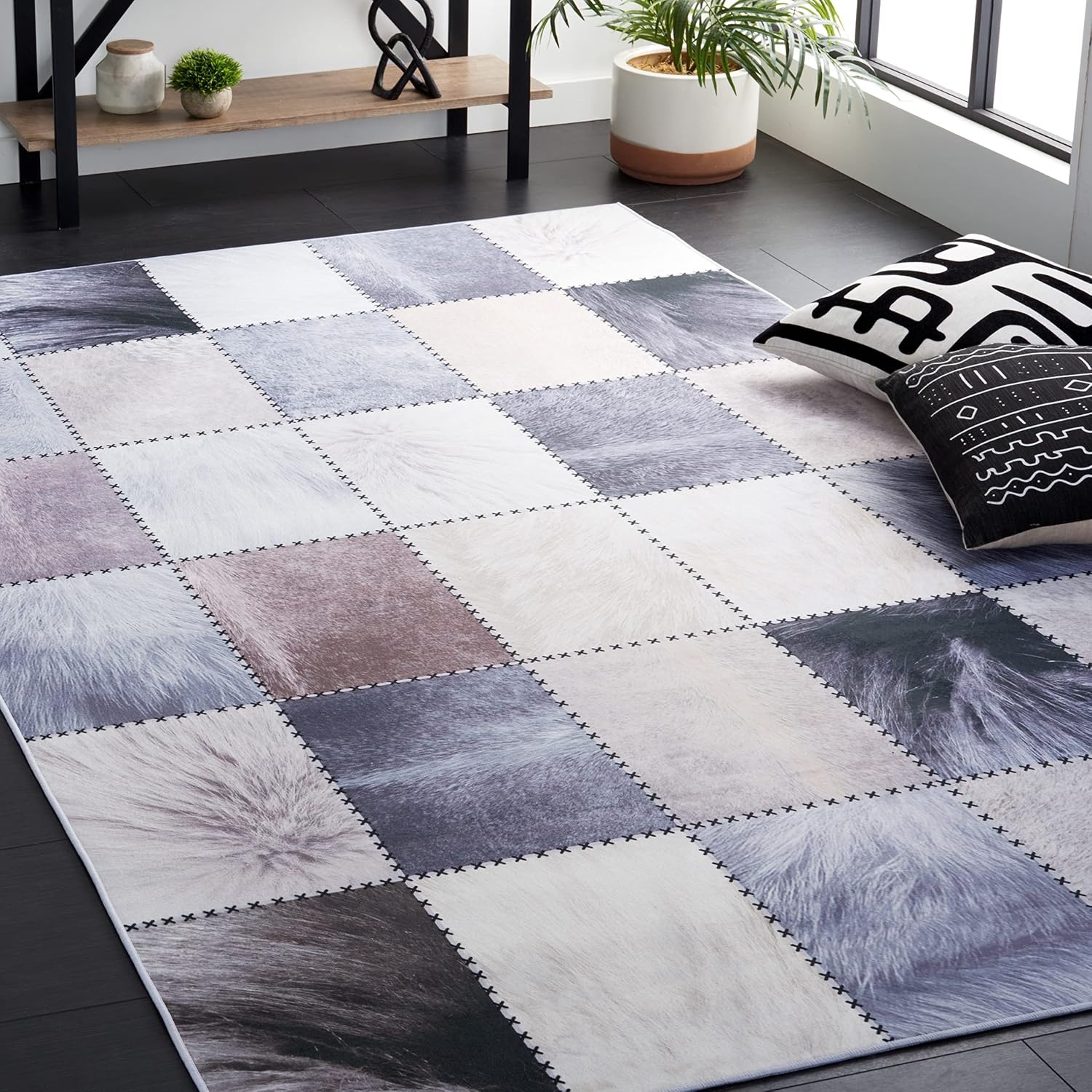 image:imageSAFAVIEH Washable Rug Faux Hide Collection 5 x 8 Light Grey amp Grey Slip Resistant Western Rustic Decor Printed Pattern Ideal for Living Room Bedroom Home Office Dining Space FAH519FBeigeGrey