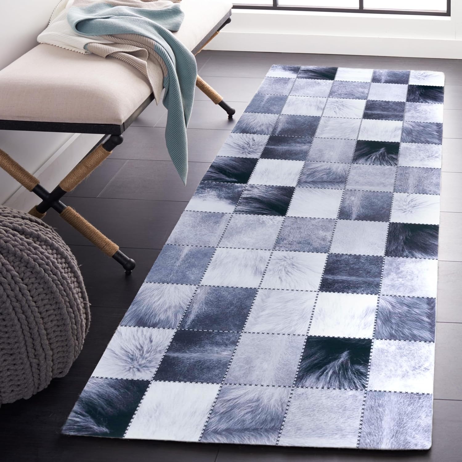 image:imageSAFAVIEH Washable Rug Faux Hide Collection 5 x 8 Light Grey amp Grey Slip Resistant Western Rustic Decor Printed Pattern Ideal for Living Room Bedroom Home Office Dining Space FAH519FLight GreyGrey