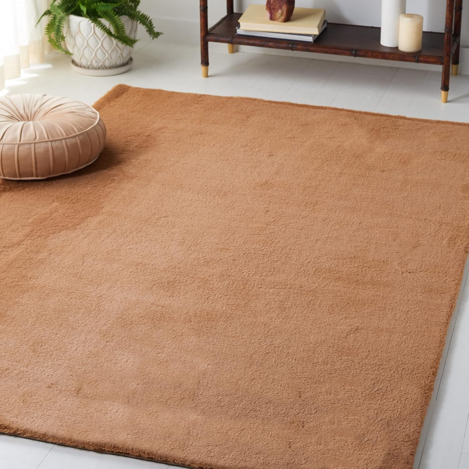 image:imageSAFAVIEH Washable Rug Faux Rabbit Fur Shag Collection 5 x 7 Beige Slip Resistant amp Easy Cleaning Ideal for Living Room Bedroom Kids Playroom Nursery Dining Space FRF500BBrown
