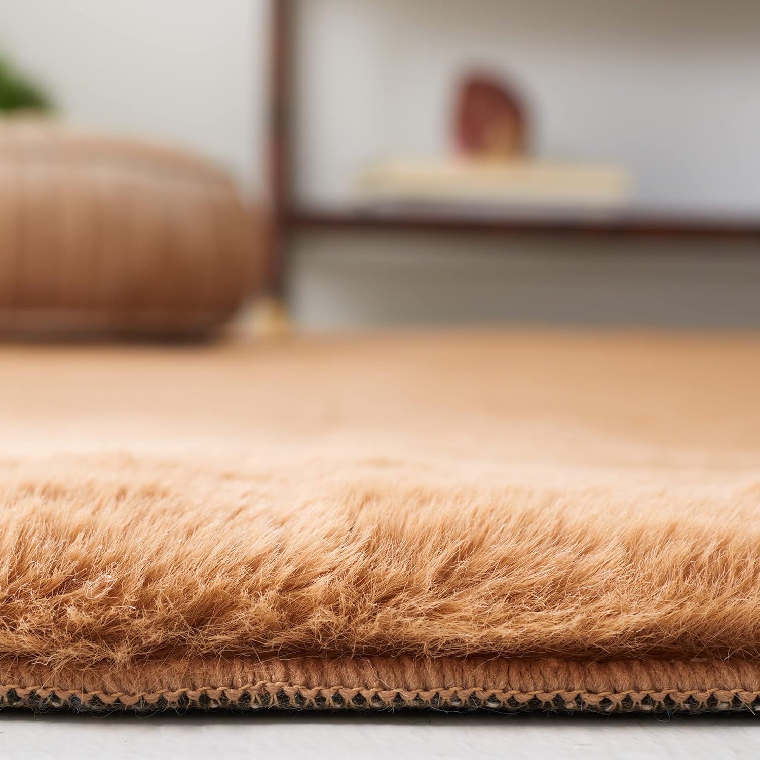 image:imageSAFAVIEH Washable Rug Faux Rabbit Fur Shag Collection 5 x 7 Beige Slip Resistant amp Easy Cleaning Ideal for Living Room Bedroom Kids Playroom Nursery Dining Space FRF500BBrown