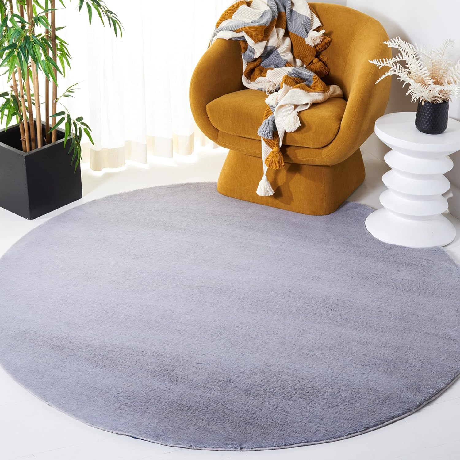 image:imageSAFAVIEH Washable Rug Faux Rabbit Fur Shag Collection 5 x 7 Beige Slip Resistant amp Easy Cleaning Ideal for Living Room Bedroom Kids Playroom Nursery Dining Space FRF500BLight Grey