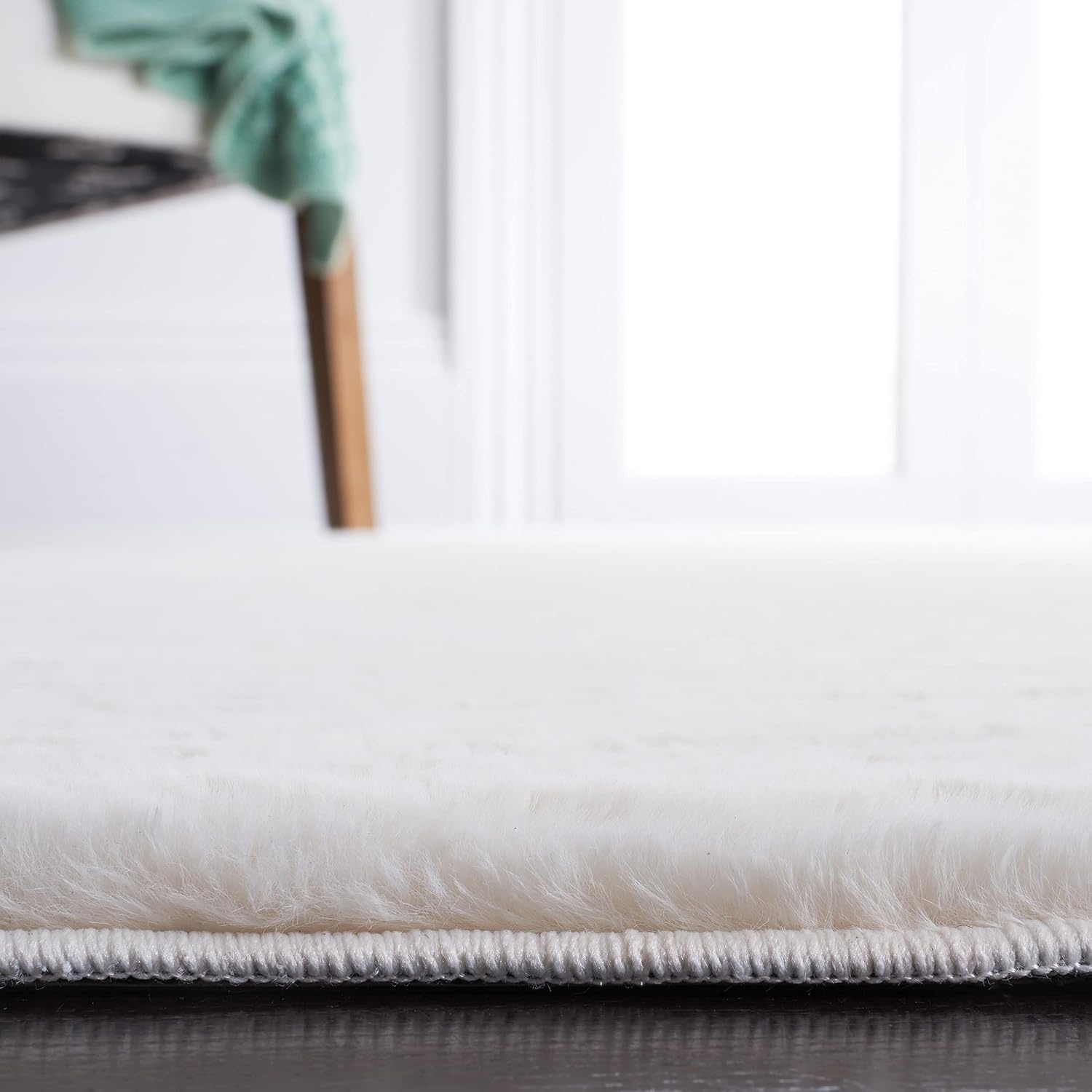image:imageSAFAVIEH Washable Rug Faux Rabbit Fur Shag Collection 5 x 7 Beige Slip Resistant amp Easy Cleaning Ideal for Living Room Bedroom Kids Playroom Nursery Dining Space FRF500BOff White