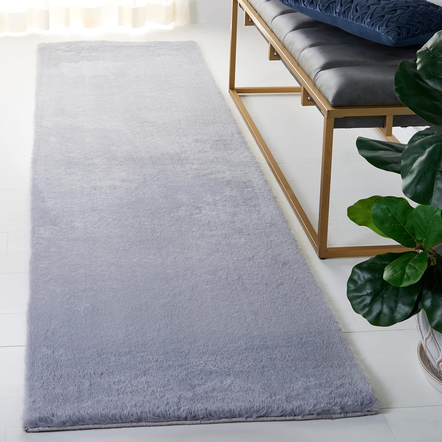 image:imageSAFAVIEH Washable Rug Faux Rabbit Fur Shag Collection 5 x 7 Beige Slip Resistant amp Easy Cleaning Ideal for Living Room Bedroom Kids Playroom Nursery Dining Space FRF500BLight Grey