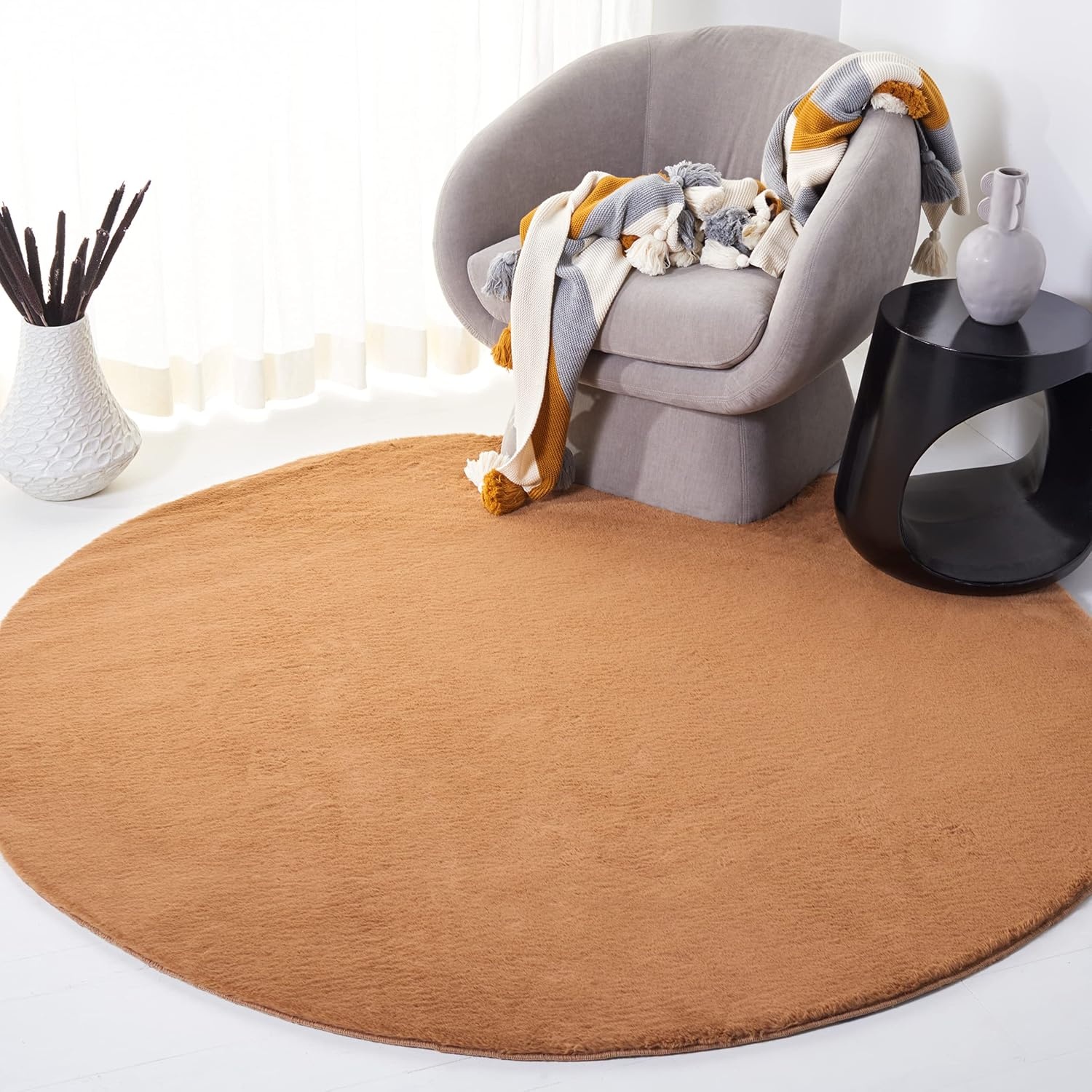 image:imageSAFAVIEH Washable Rug Faux Rabbit Fur Shag Collection 5 x 7 Beige Slip Resistant amp Easy Cleaning Ideal for Living Room Bedroom Kids Playroom Nursery Dining Space FRF500BBrown