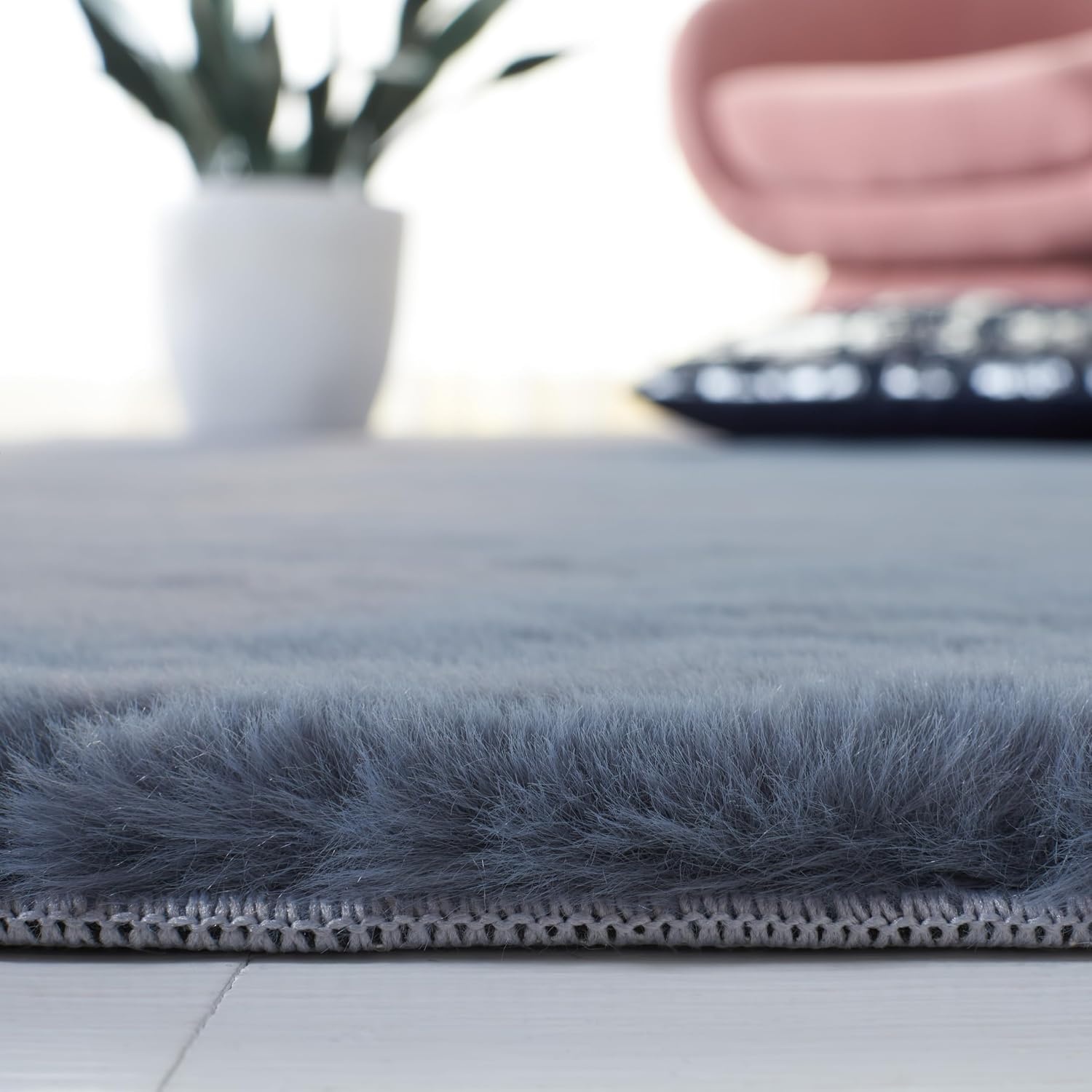 image:imageSAFAVIEH Washable Rug Faux Rabbit Fur Shag Collection 5 x 7 Beige Slip Resistant amp Easy Cleaning Ideal for Living Room Bedroom Kids Playroom Nursery Dining Space FRF500BDark Grey